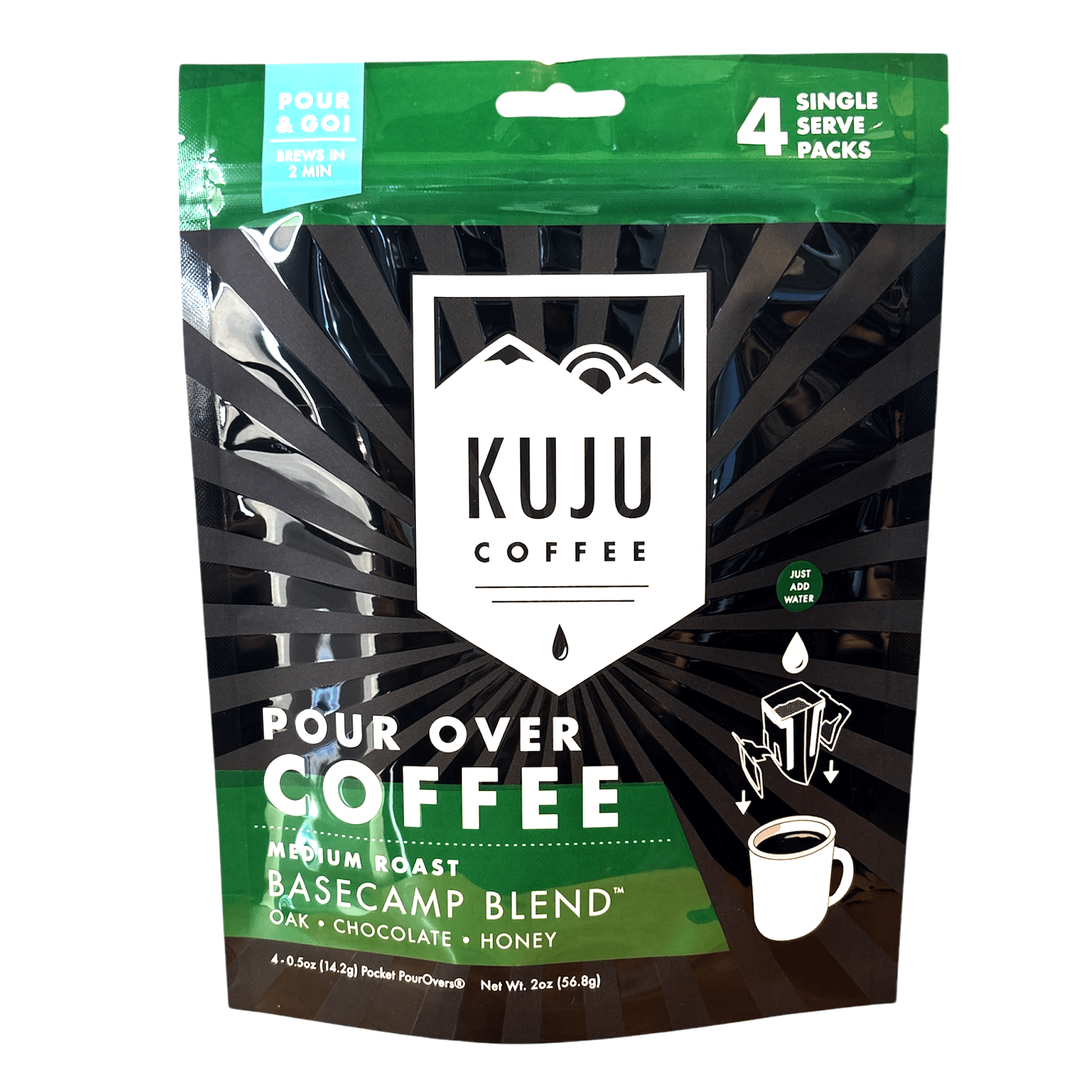 Kuju Coffee Pocket PourOver Coffee Basecamp Medium Roast Single-Serve Packets (4 Pack)