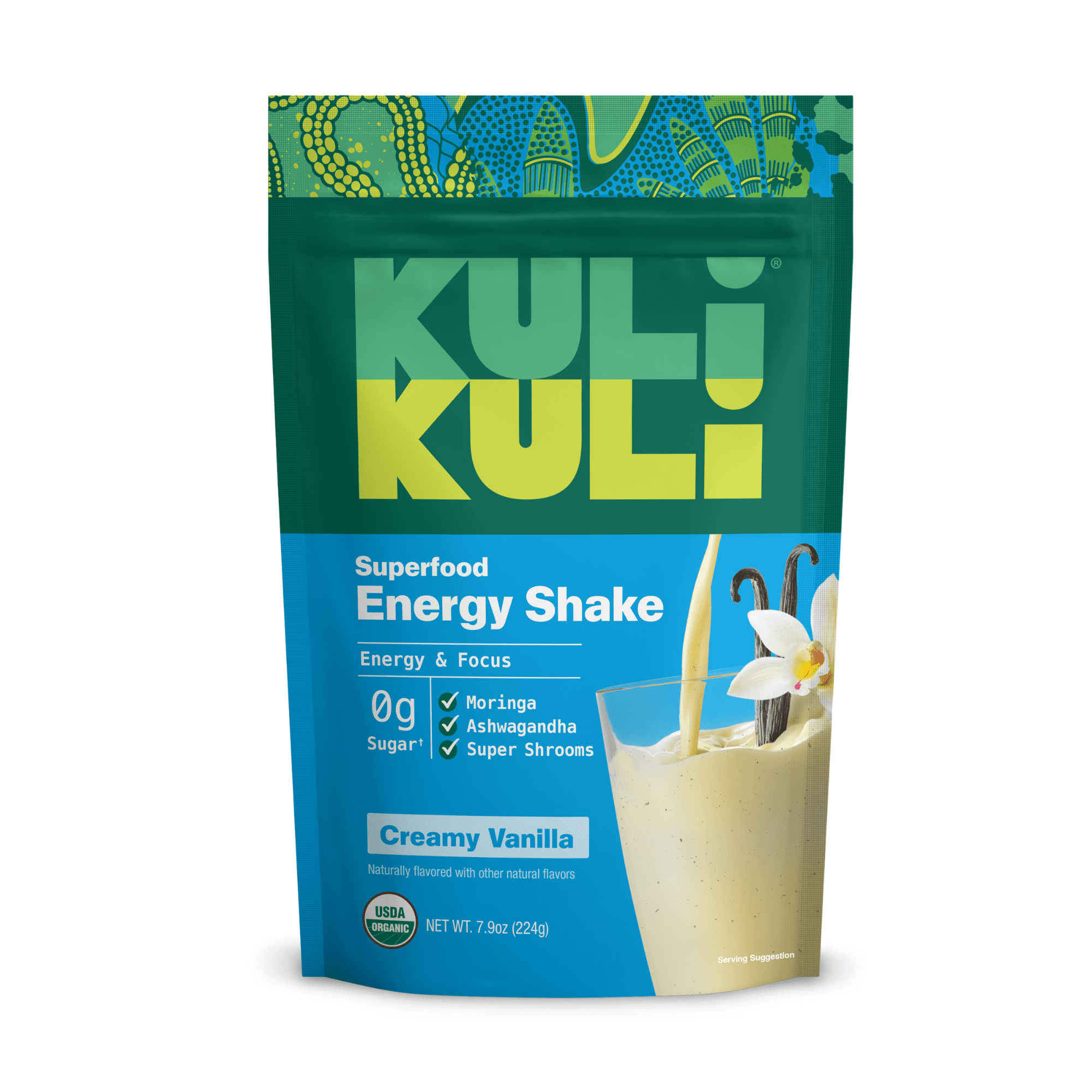 Kuli Kuli Vanilla Superfood Energy Shake, Moringa Plant Protein, Caffeine-Free, 7.9 oz