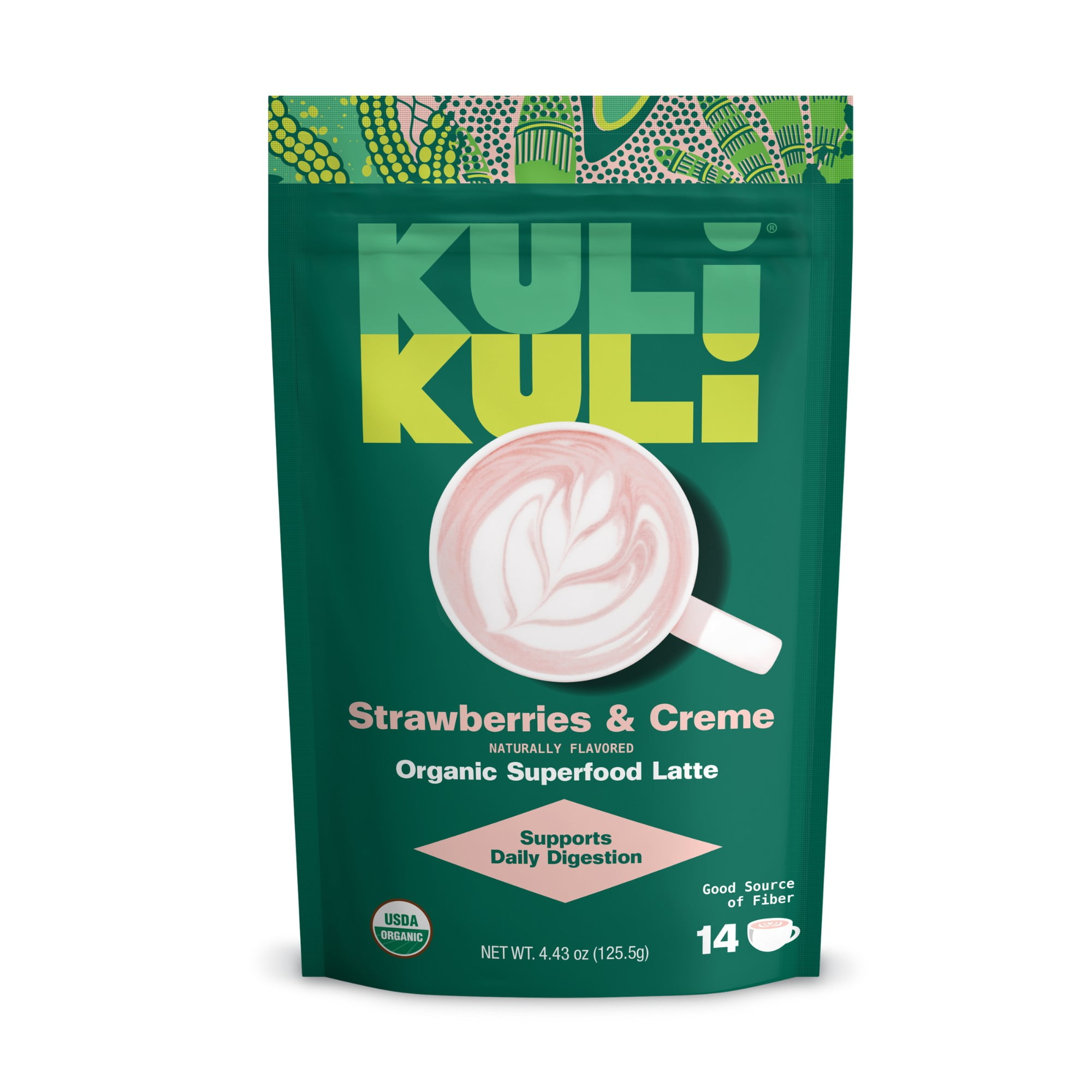 Kuli Kuli Organic Strawberries and Crme Fiber Superfood Latte, Psyllium Husk, Caffeine-Free, 4.43 oz
