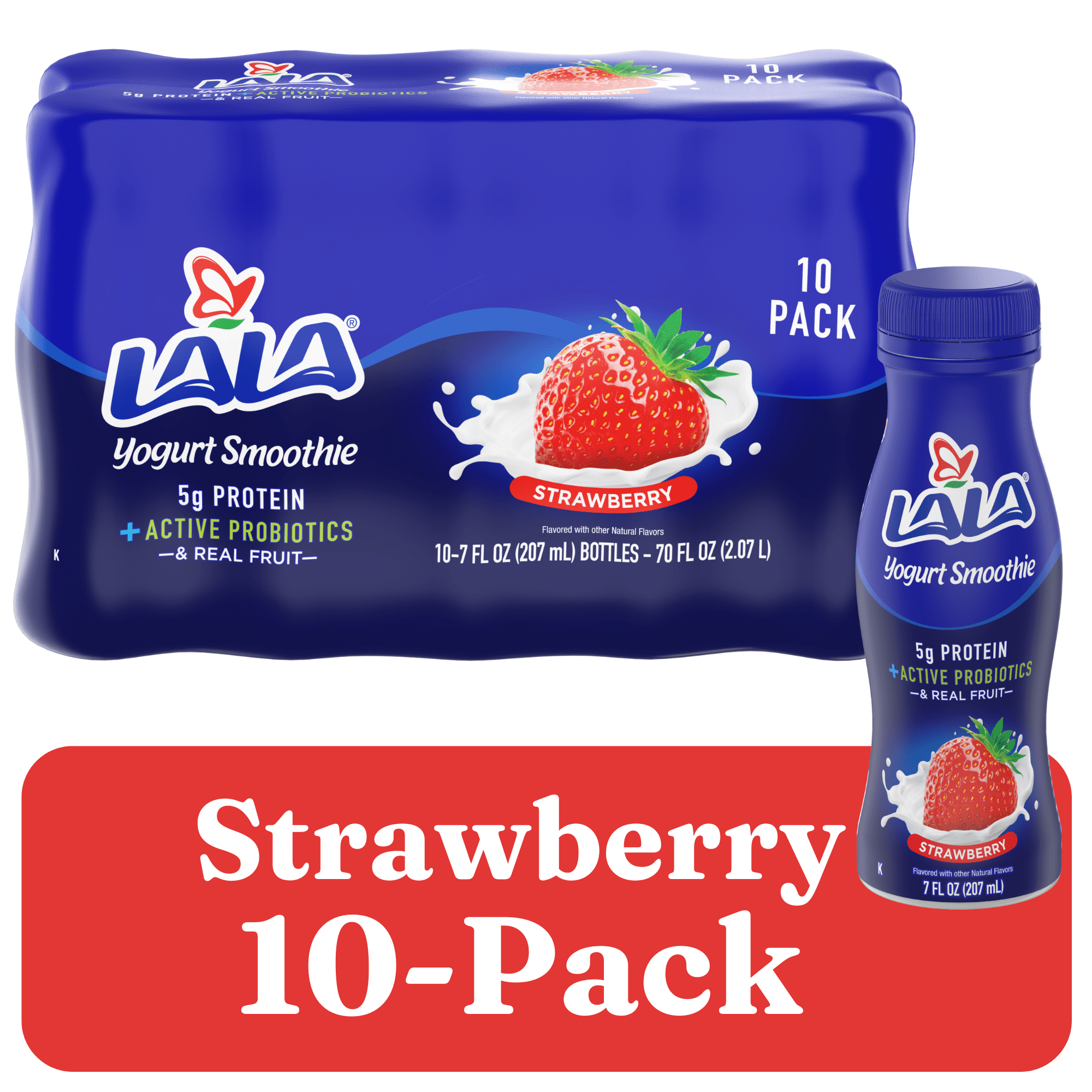 LALA Strawberry Yogurt Drink with Protein and Probiotics, 7 fl oz, 10 Count