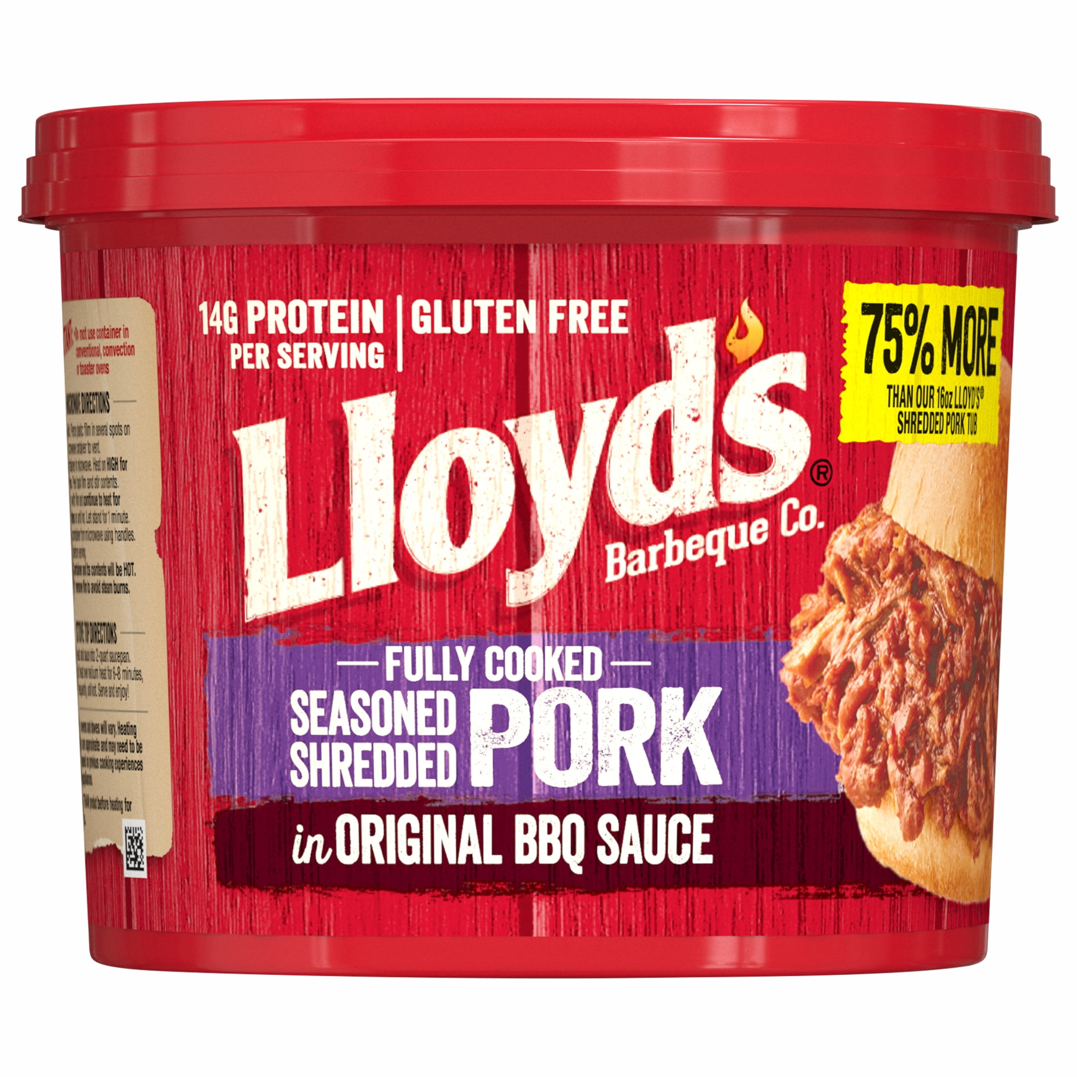 LLOYD'S Shredded Pulled Pork in Barbecue Sauce, Fully Cooked 28 oz, Plastic tub