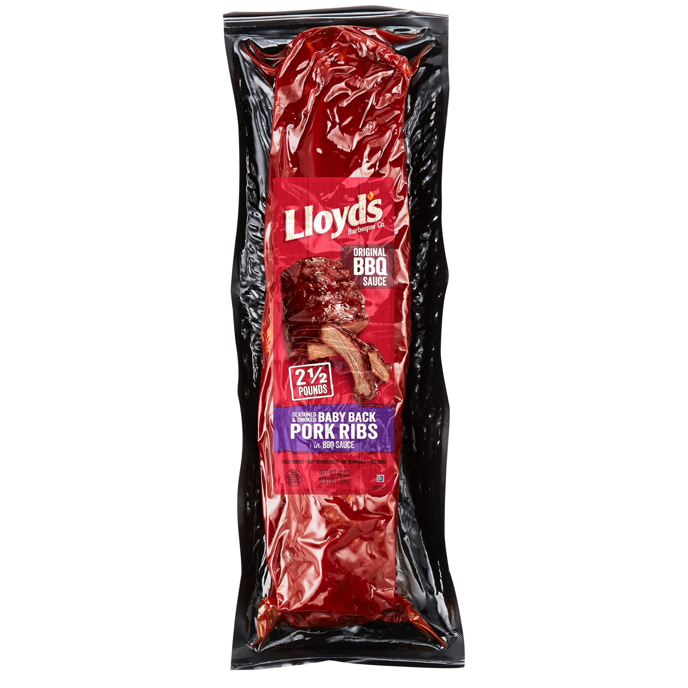 LLOYD'S Signature Smoked Baby Back Pork Ribs in BBQ Sauce, Refrigerated, 40 oz Plastic Package