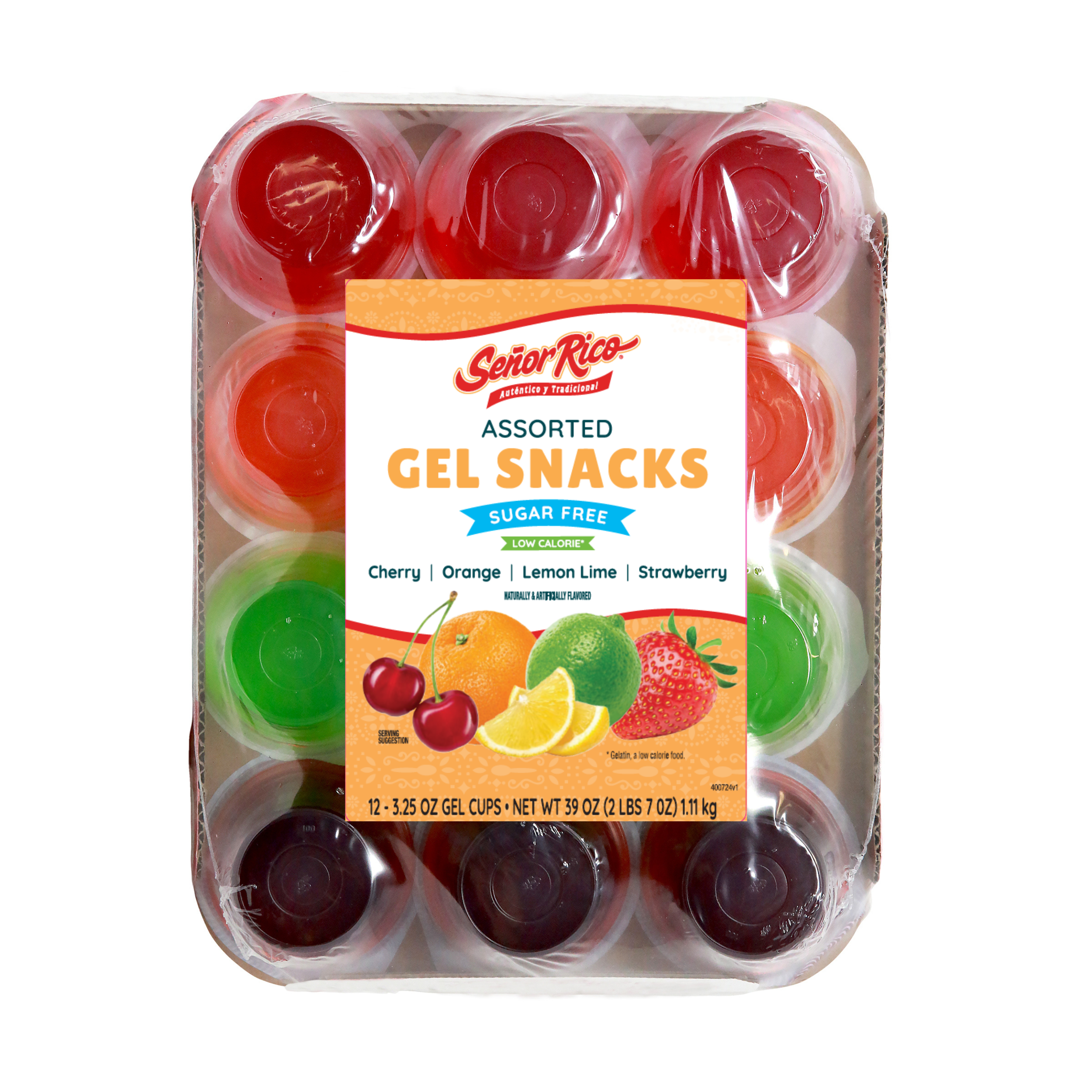 Senor Rico Sugar Free Gelatins, 12 Count Assorted Flavor Cups, Refrigerated, Gluten-Free