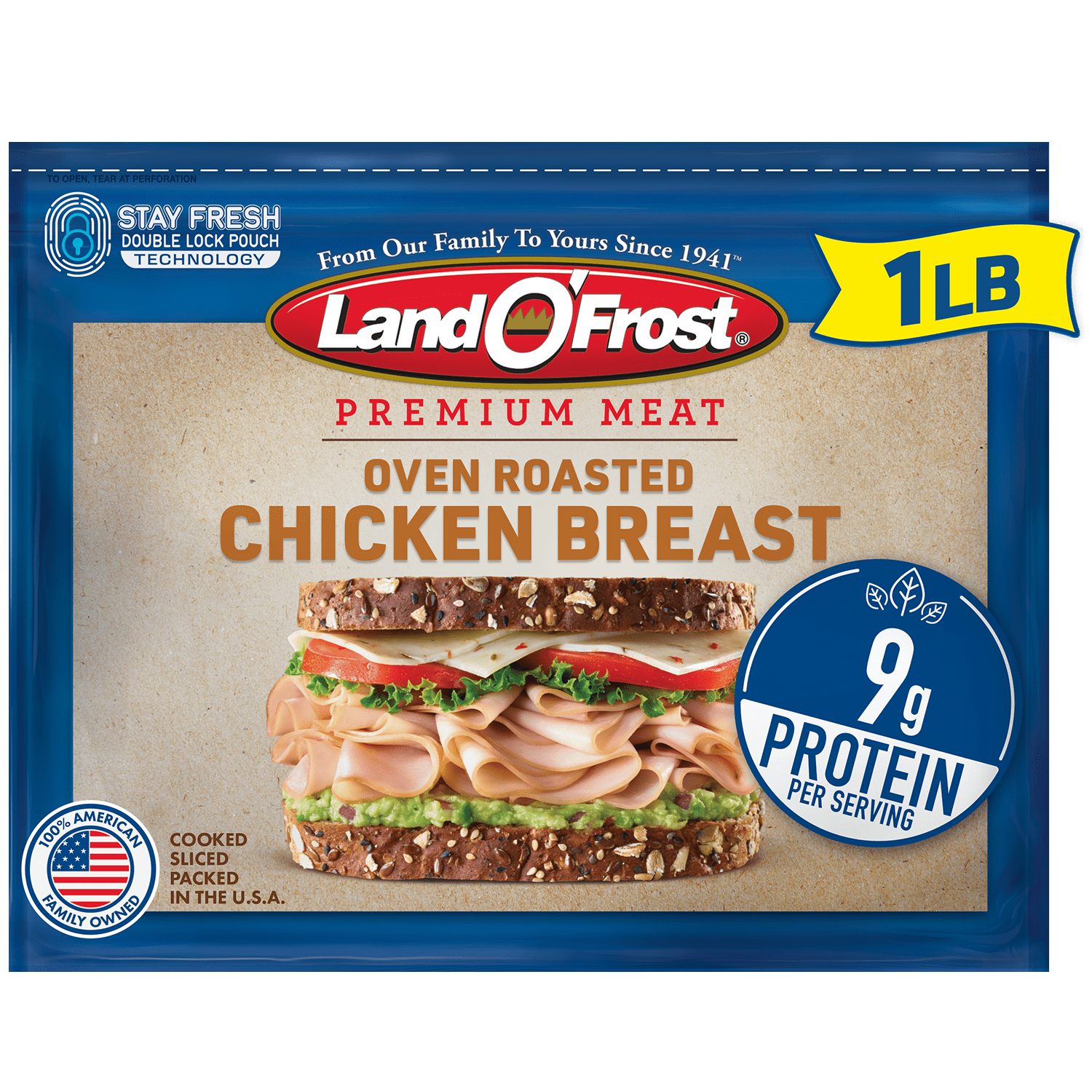 Land O'Frost Premium Sandwich Sliced Fresh Deli Lunch Meat, Oven Roasted Chicken Breast, 1 lb Resealable Pouch
