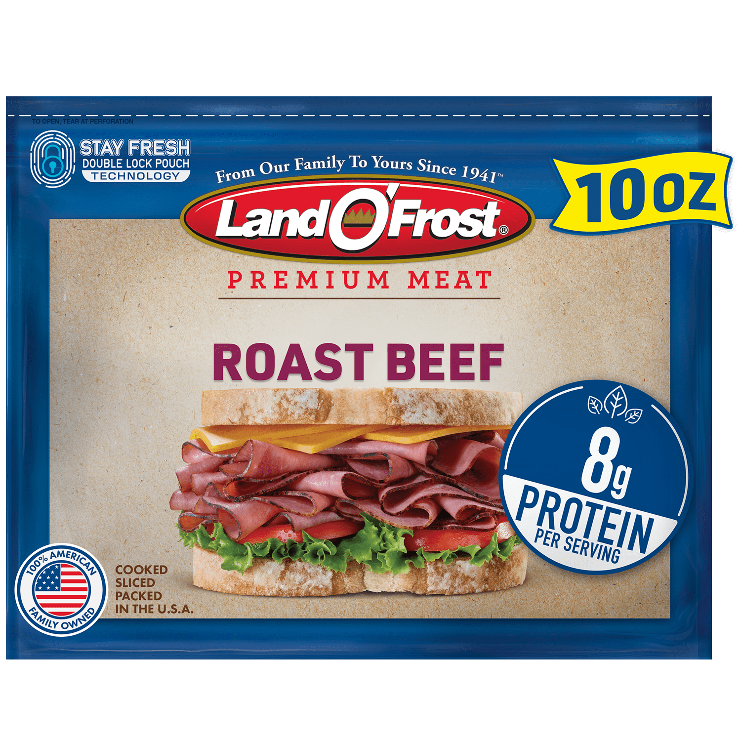 Land O'Frost Premium Sandwich Sliced Deli Lunch Meat, Roast Beef, 10 oz Resealable Pouch