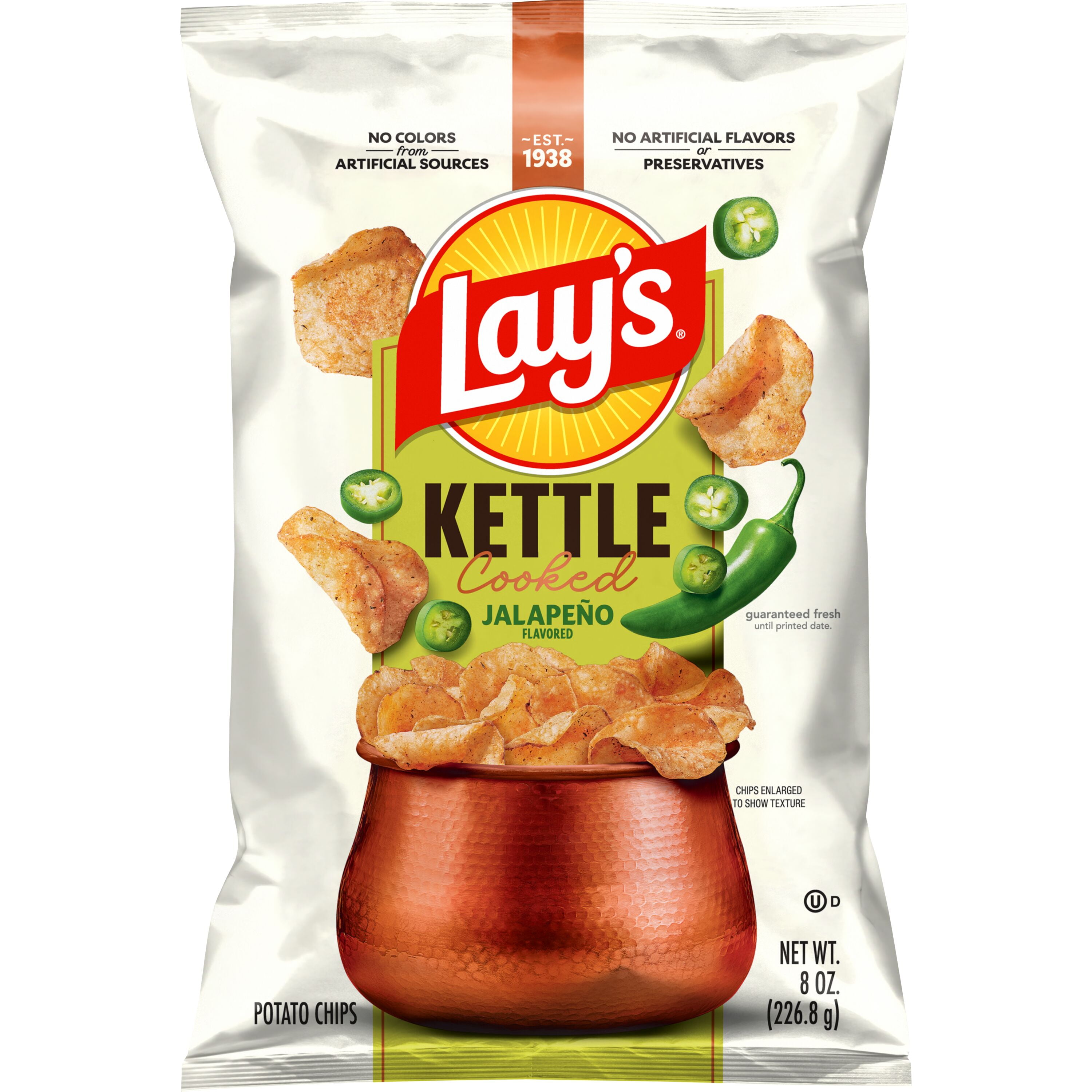 Lays Jalapeno Kettle Cooked Potato Chips Bag, 8 oz