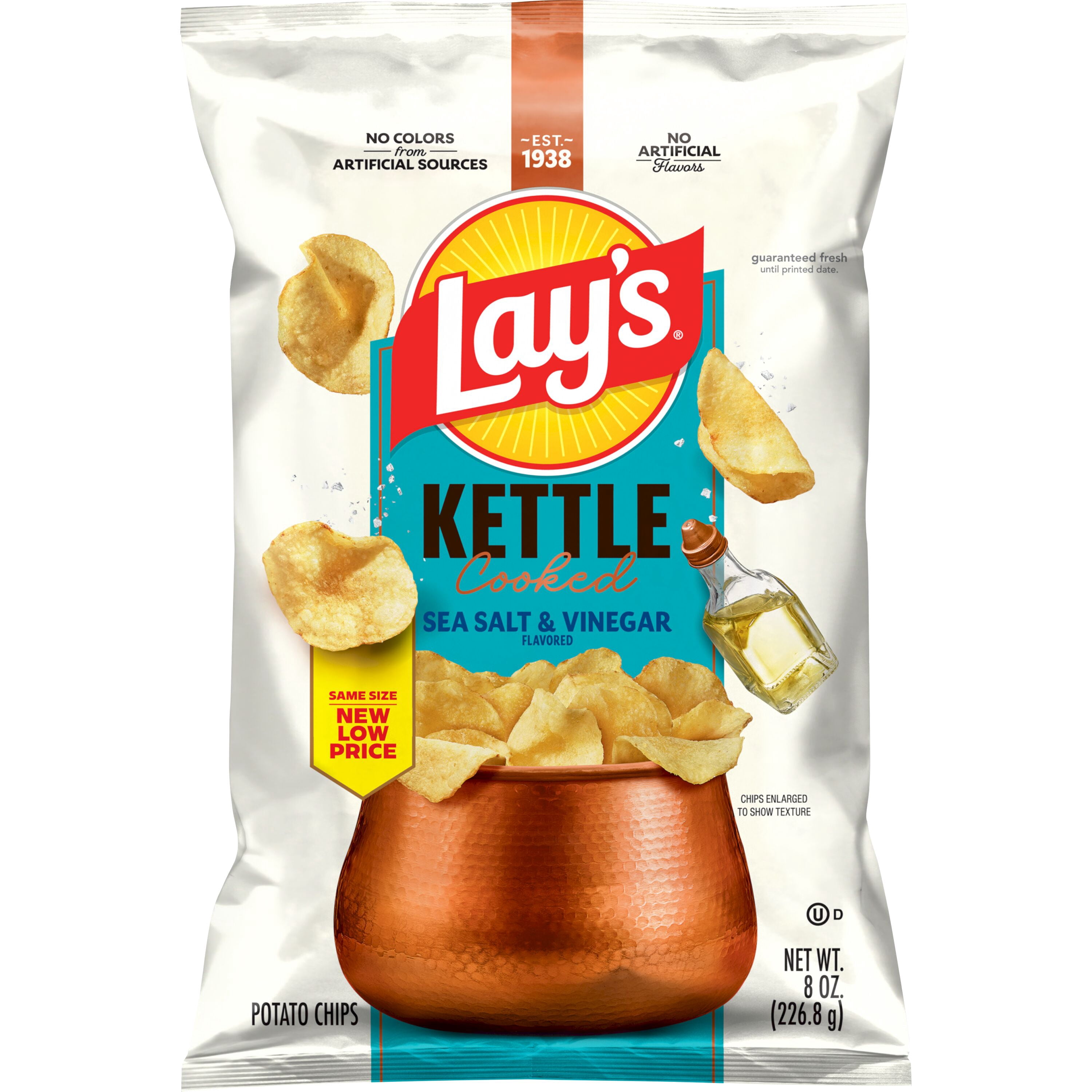 Lays Sea Salt & Vinegar Kettle Cooked Potato Chips Bag, 8 oz