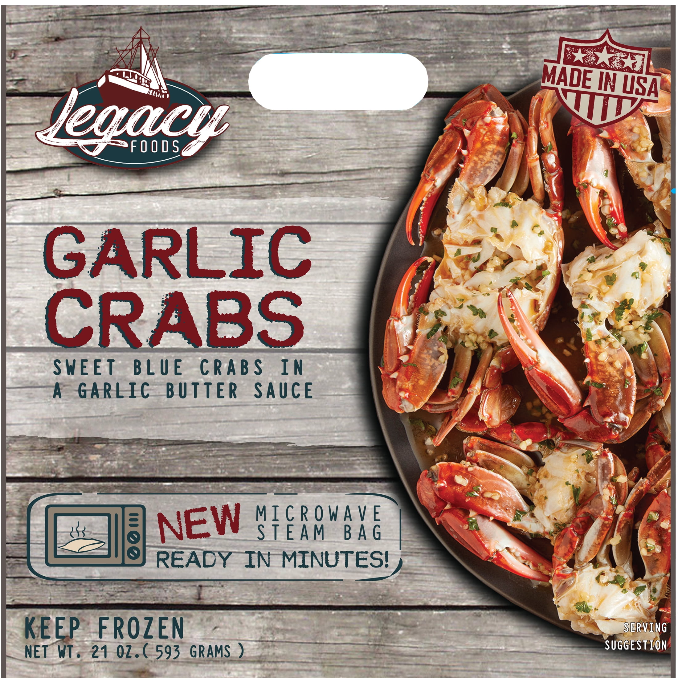 Legacy Foods Garlic Crab Steam Bag, Contains Shellfish, Dairy and Soy, 21oz