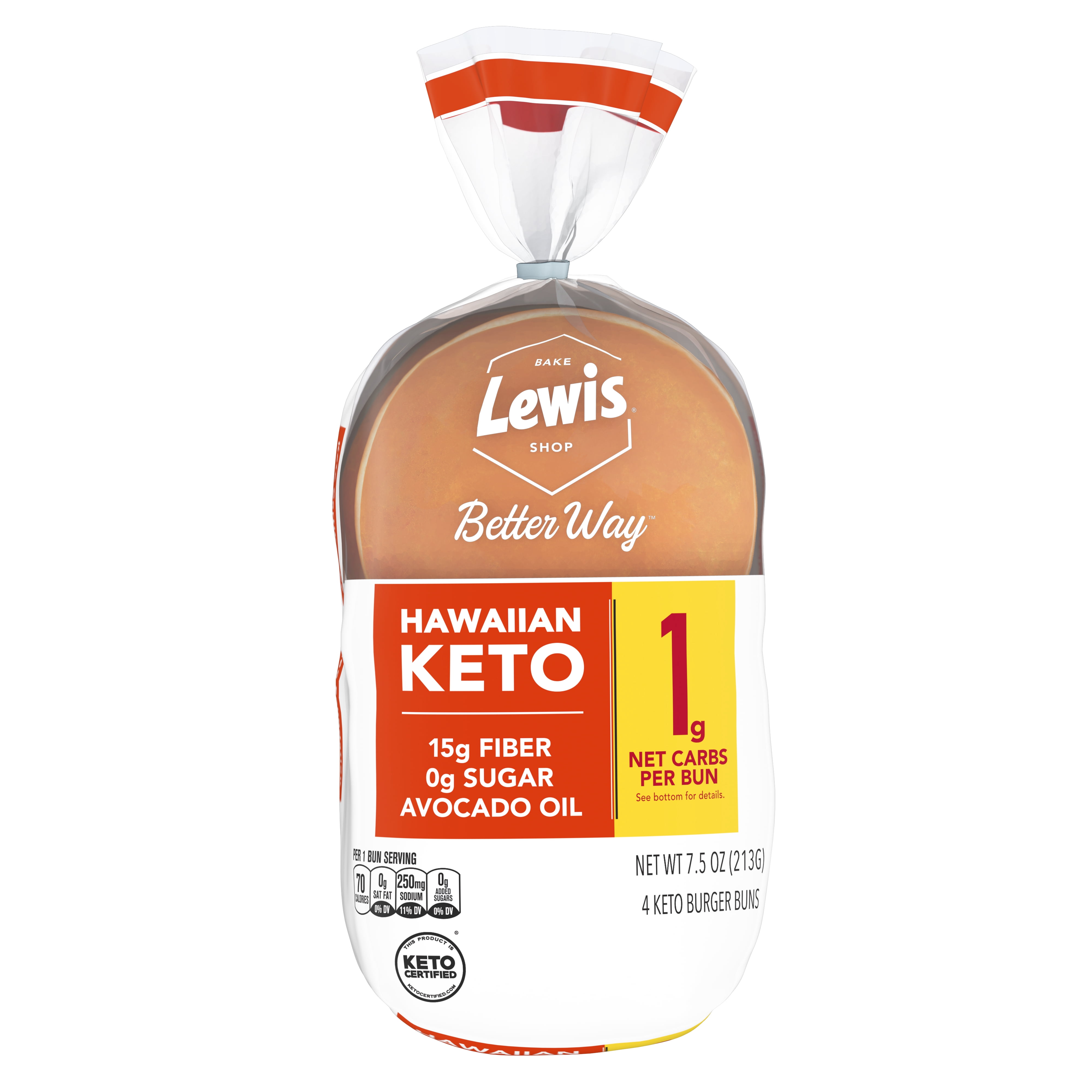 Lewis Bake Shop Better Way Keto Hawaiian Burger Buns, 7.5 oz, 4 Count