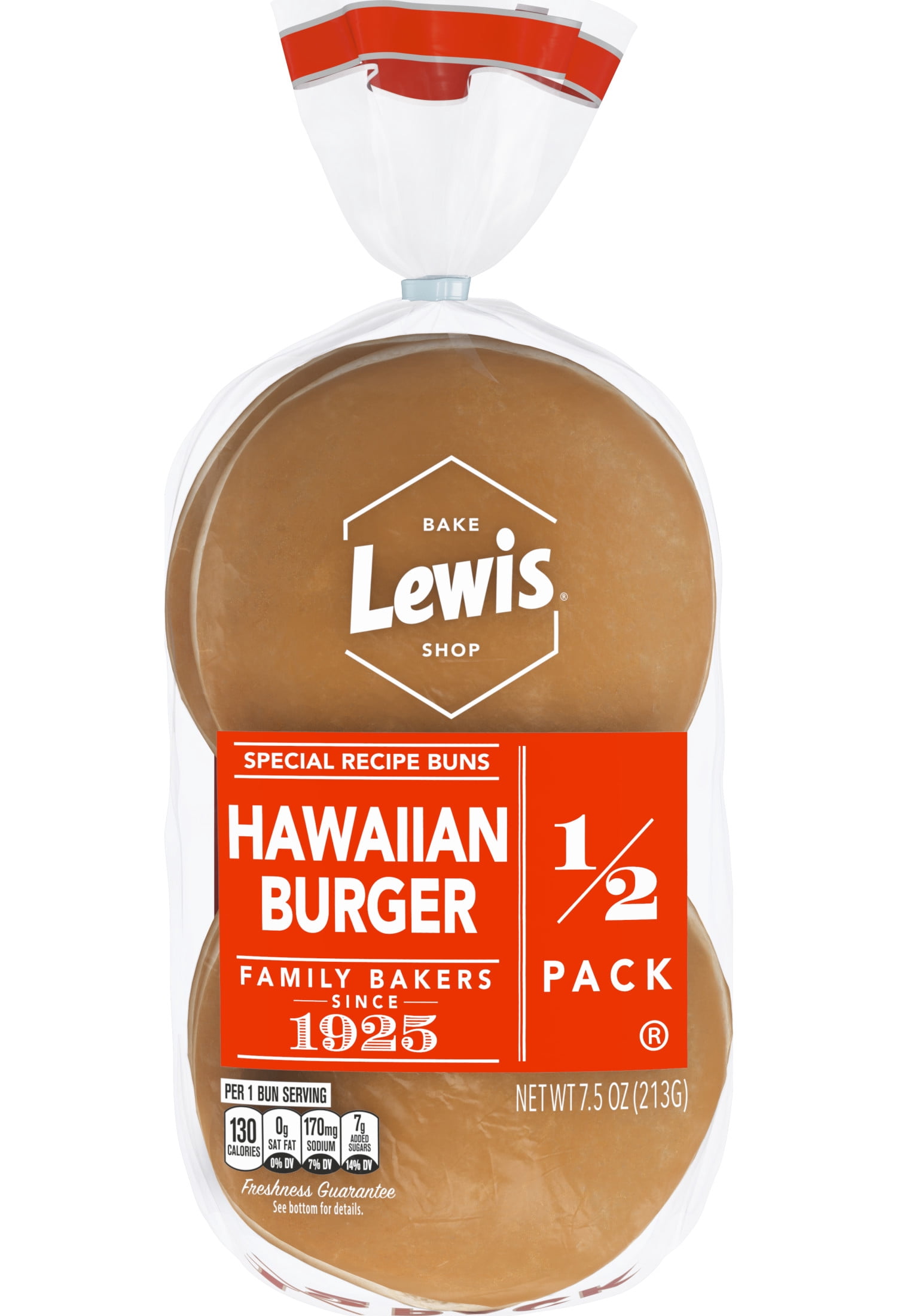 Lewis Bake Shop Hawaiian Half Pack Burger Buns, 7.5 oz, 4 Count