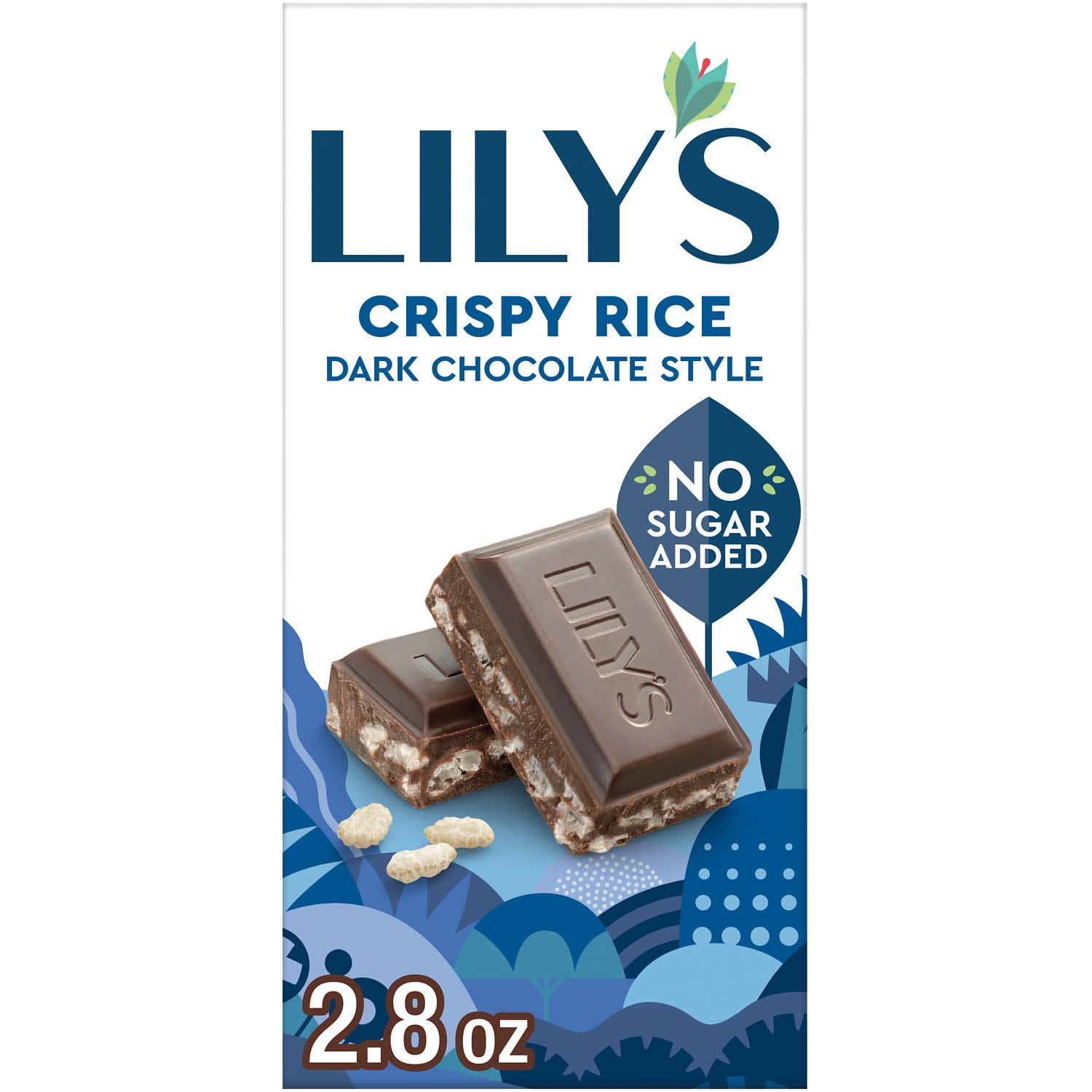 Lily's Crispy Rice Dark Chocolate Style No Sugar Added, Gluten Free Sweets, 17g Fiber, Bar 3 oz