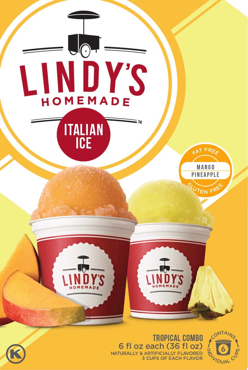 Lindys Homemade Gluten Free Tropical Combo Italian Ice Cups, Mango & Pineapple, 6 fl oz, 6 Count (36 fl oz) Fat Free 110-120 Calorie Ice Cream Alternative