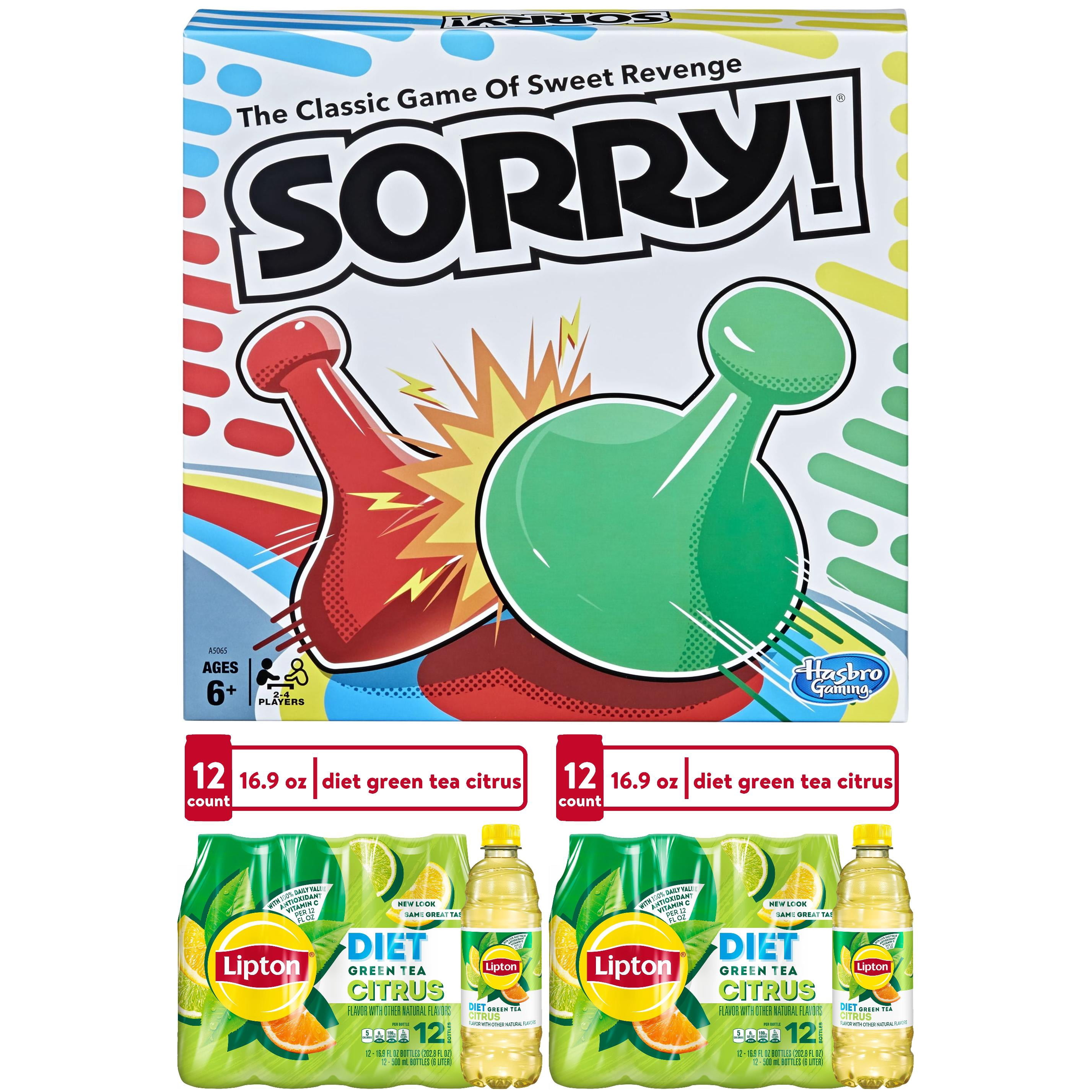Lipton Diet Green Tea Citrus Iced Tea Bottled Tea Drink and Sorry Board Game Bundle
