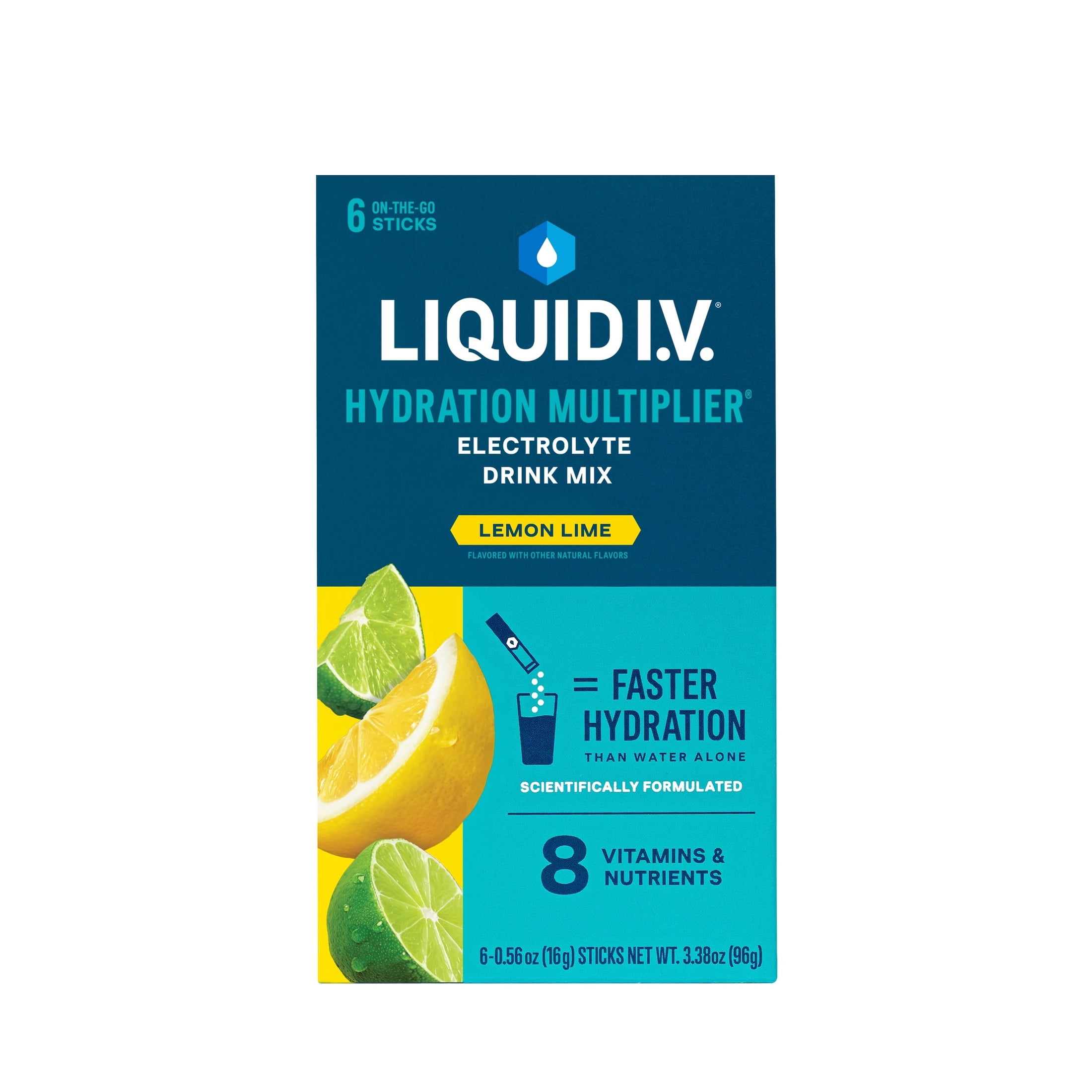 Liquid I.V. Lemon Lime Hydration Multiplier Powdered Electrolyte Drink Mix, 6 Count Packets