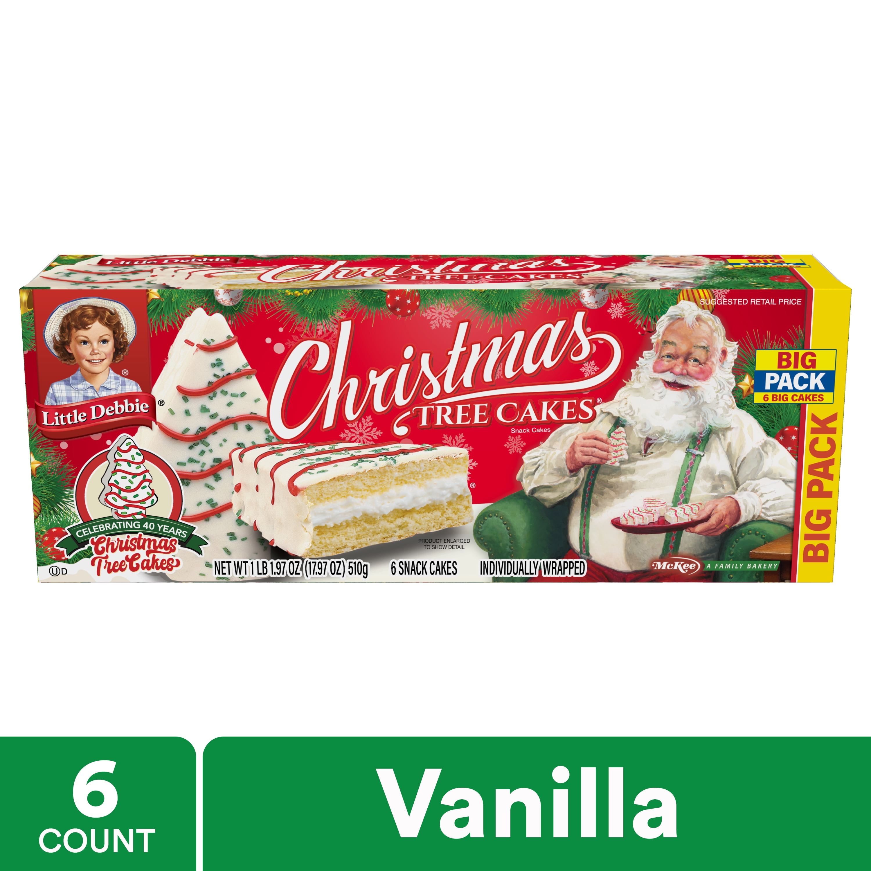 Little Debbie Vanilla Christmas Tree Cakes - Big Pack, 6 ct