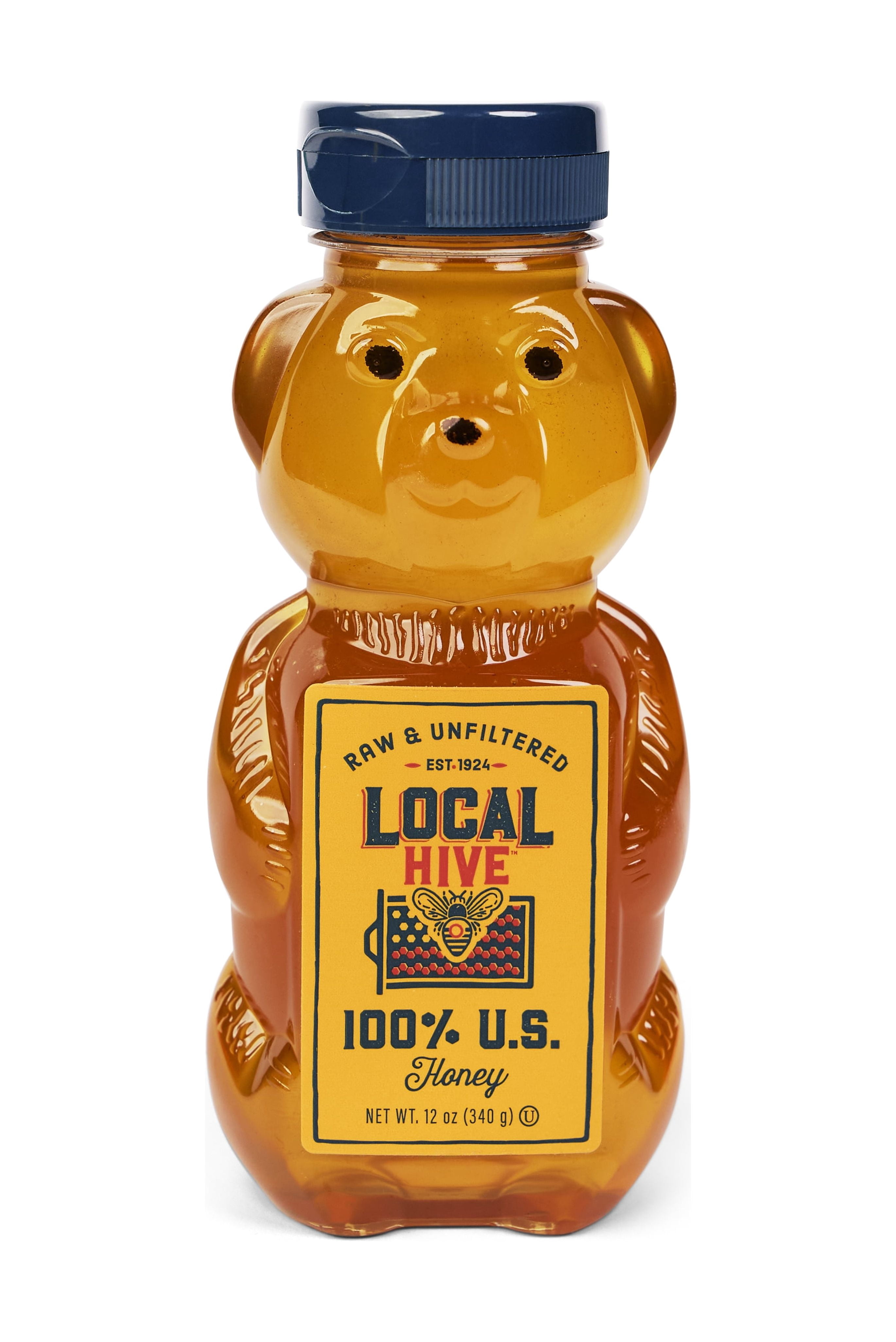 Local Hive 100% US Honey Bear Bottle, Raw & Unfiltered, Squeeze Bottle, 12 oz