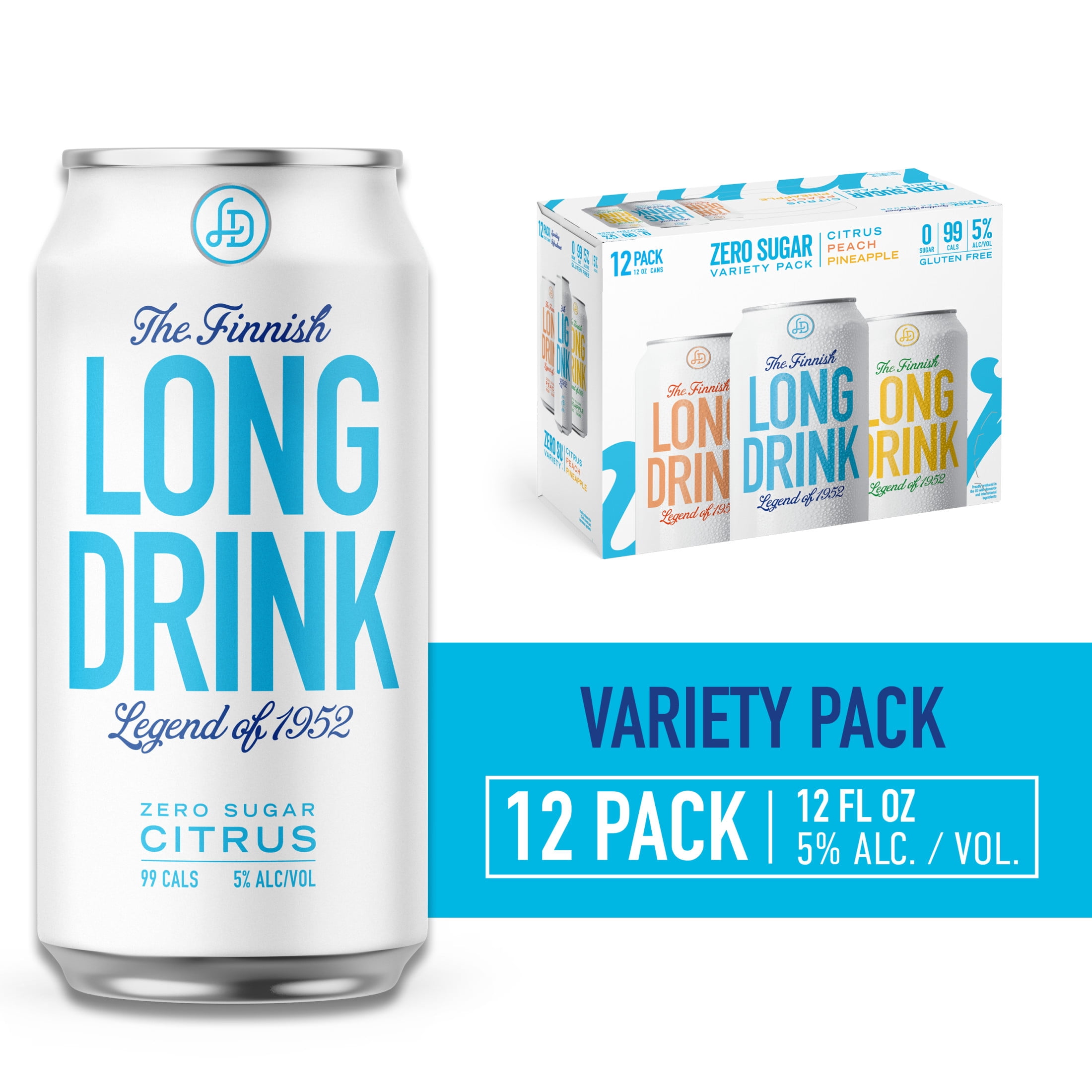 Long Drink Zero Sugar Variety Pack, 12 Pack, 12 fl oz Cans, 5% ABV