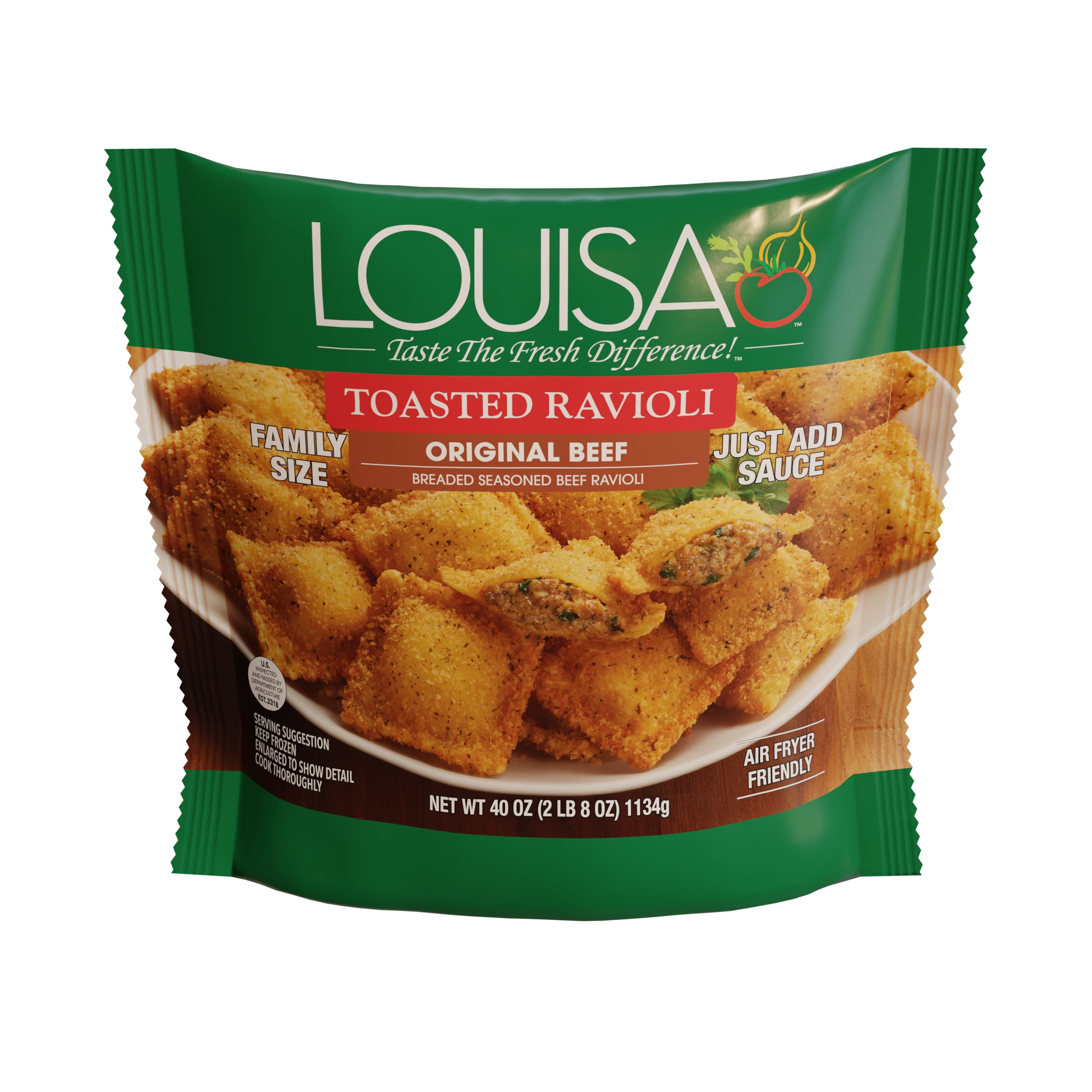 Louisa Original Beef Toasted Ravioli, 40 oz Family Size Bag Frozen St. Louis-Style Appetizer with Italian Breadcrumbs, Oven or Air Fryer Ready