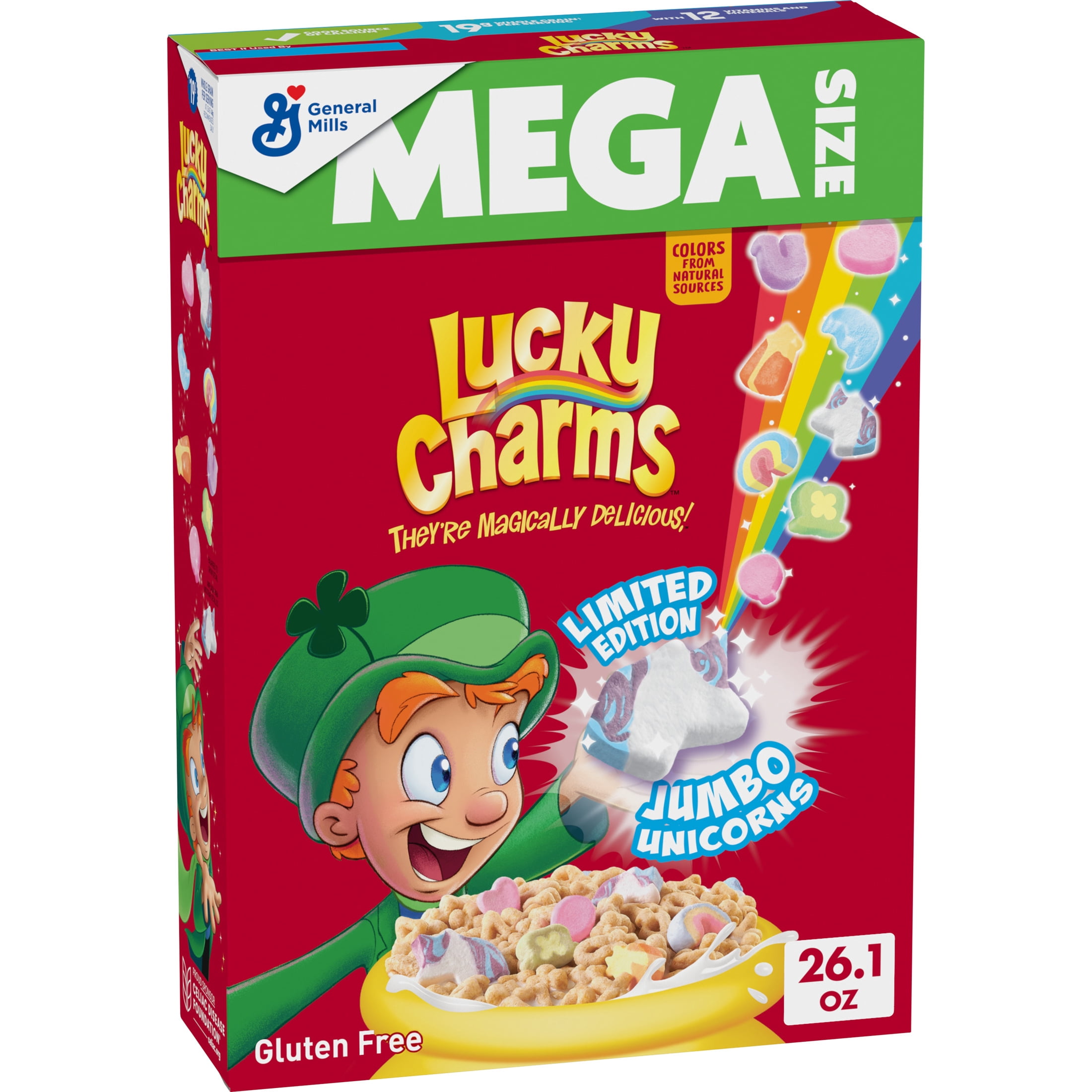 Lucky Charms Gluten Free Cereal with Marshmallows, Jumbo Unicorns, Mega Size, 26.1 oz