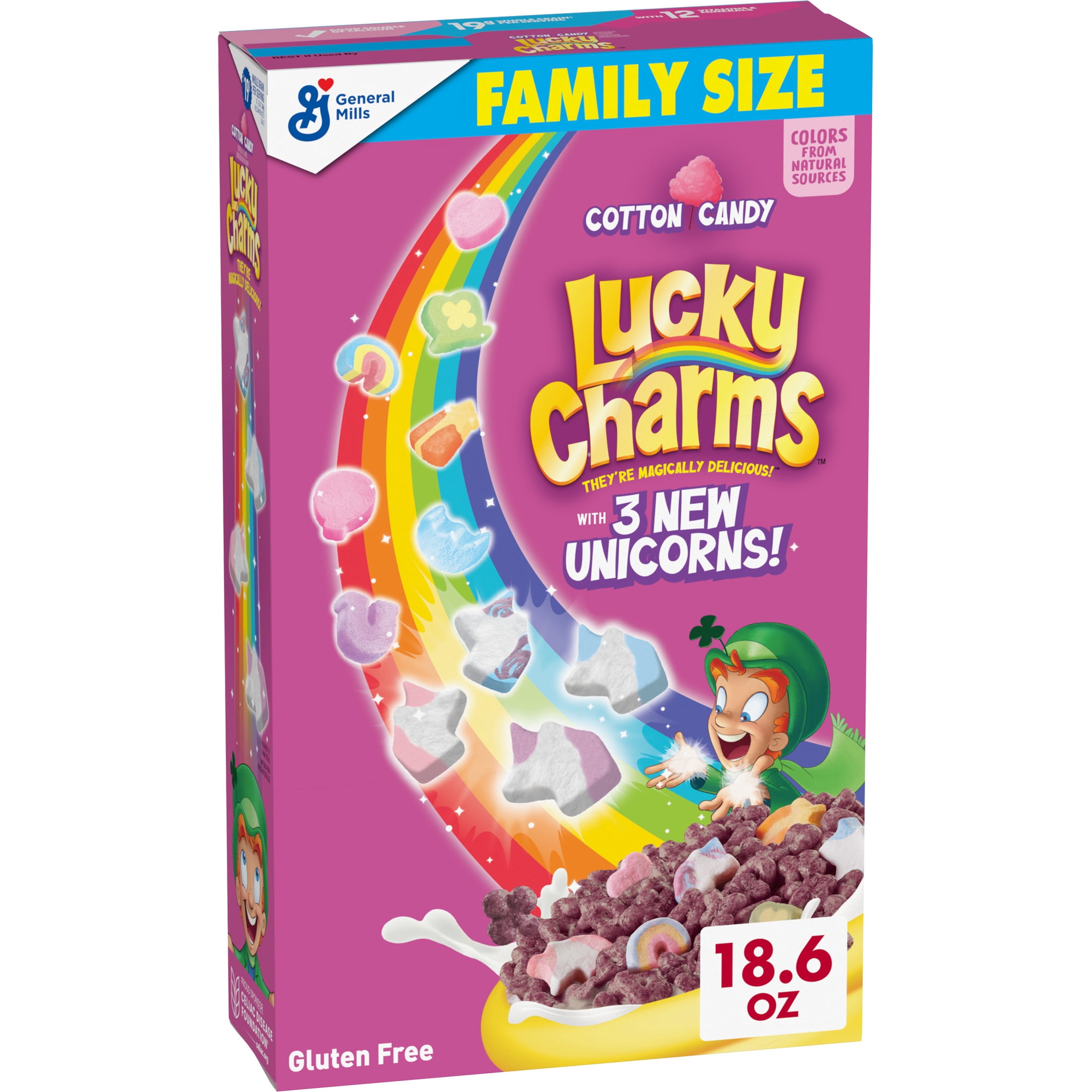 Lucky Charms Cotton Candy Cereal with 3 New Unicorn Marshmallows, Family Size, 18.6 oz