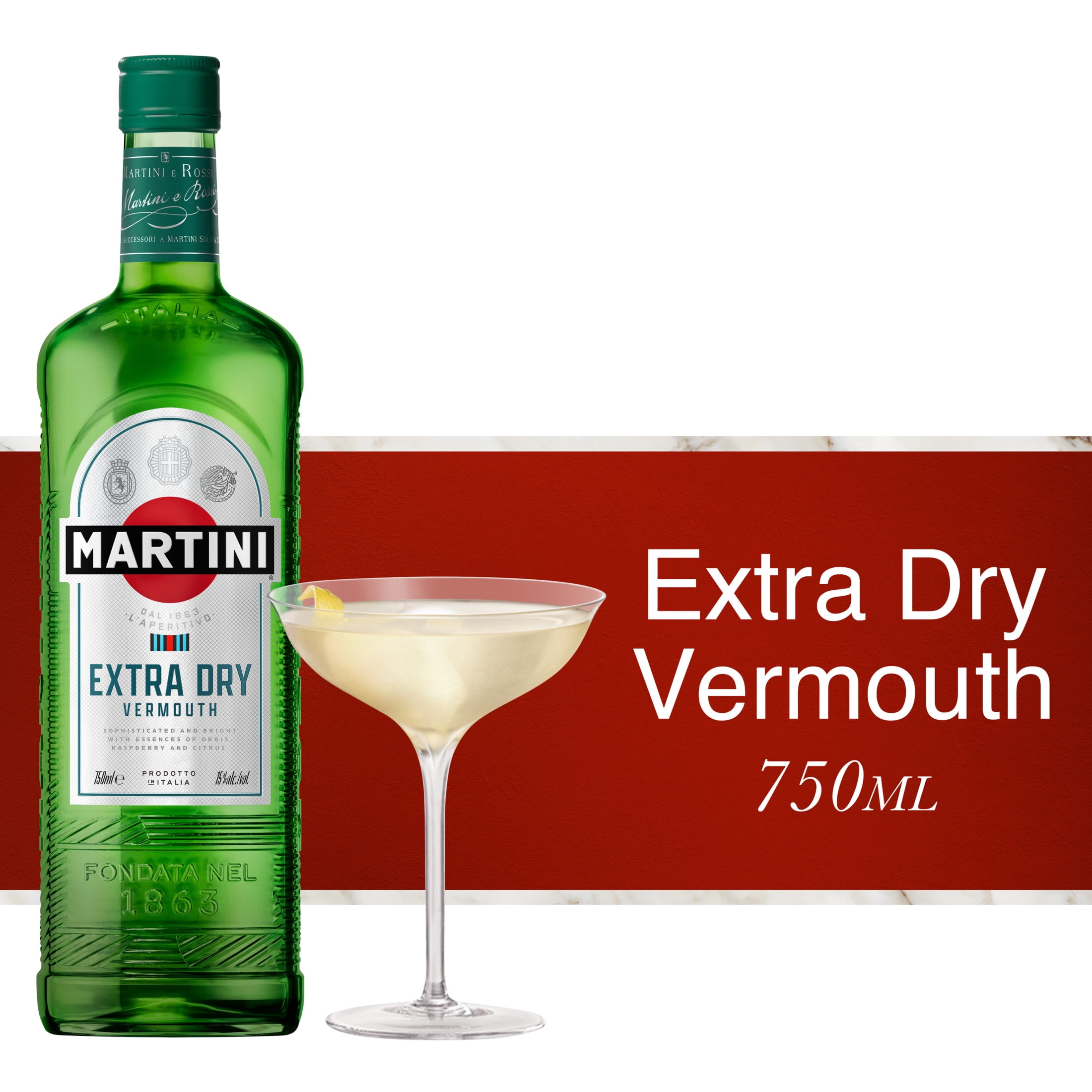 MARTINI Extra Dry Vermouth Cocktail Mixer, 750 mL Bottle, ABV 15%