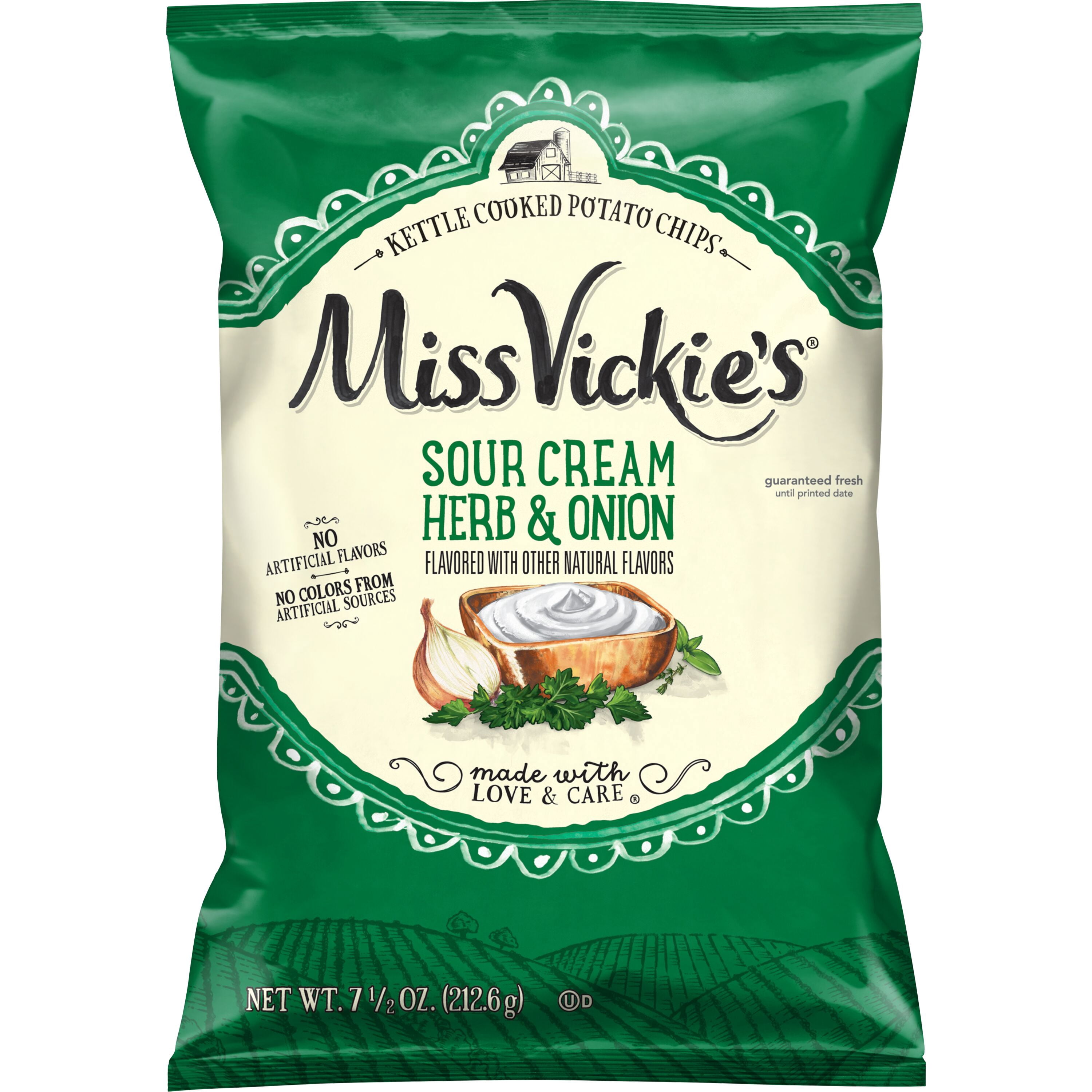 Miss Vickies Sour Cream Herb & Onion Kettle Cooked Potato Chips Bag, 7.5 oz