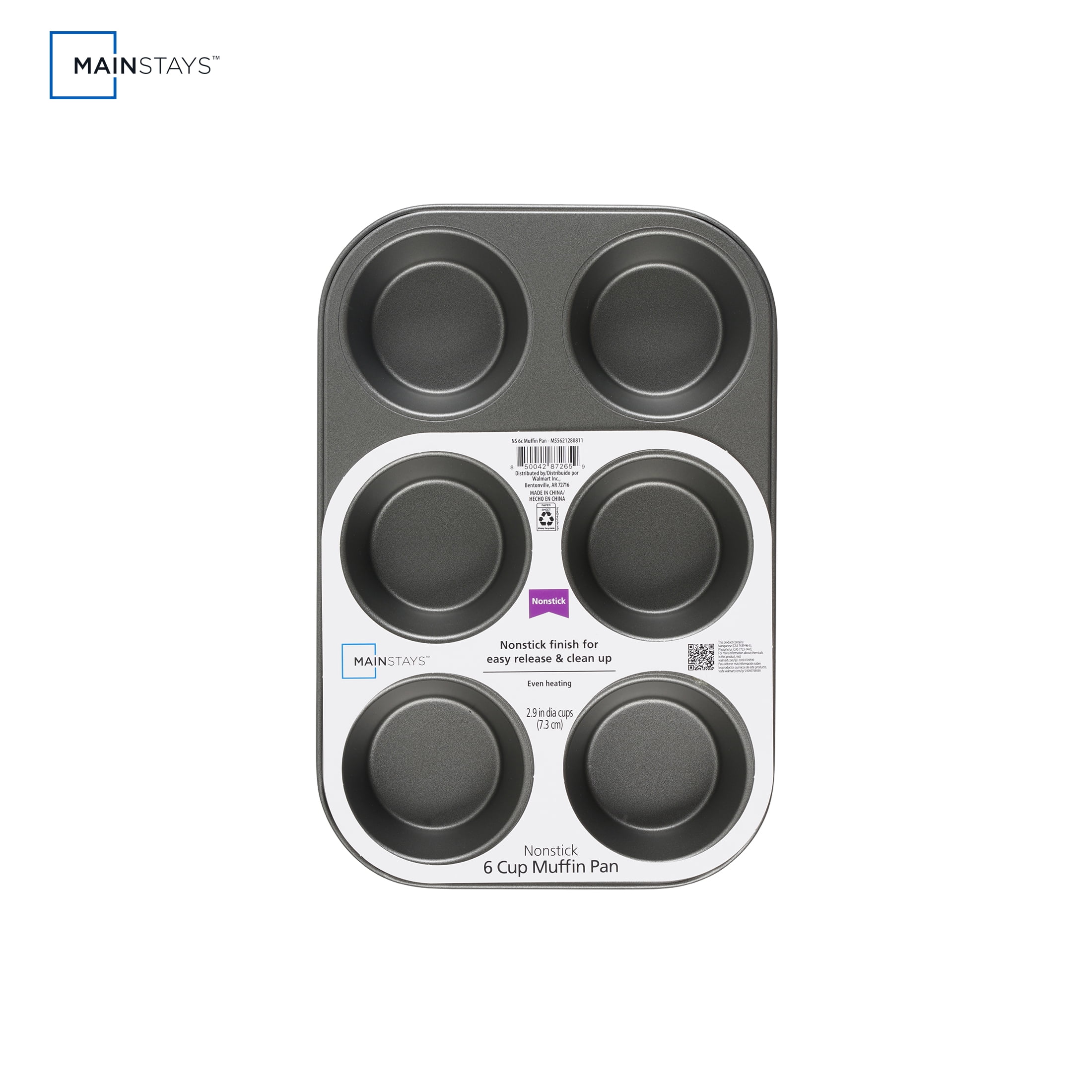 Mainstays OPP Non-stick 6-Cup Muffin Pan with Premium Whitford Coating, Baked Goods Ready