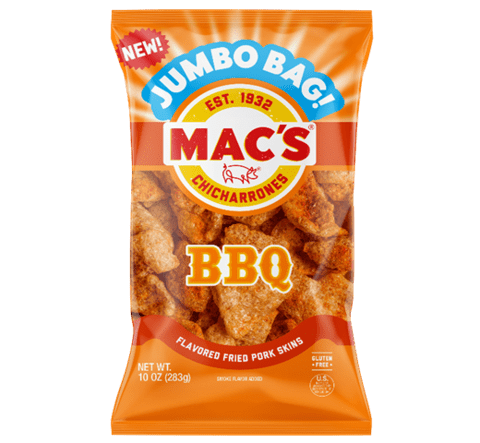 Mac's Chicharrones BBQ Flavored Fried Pork Skins, Jumbo Bag, 10 oz Bag