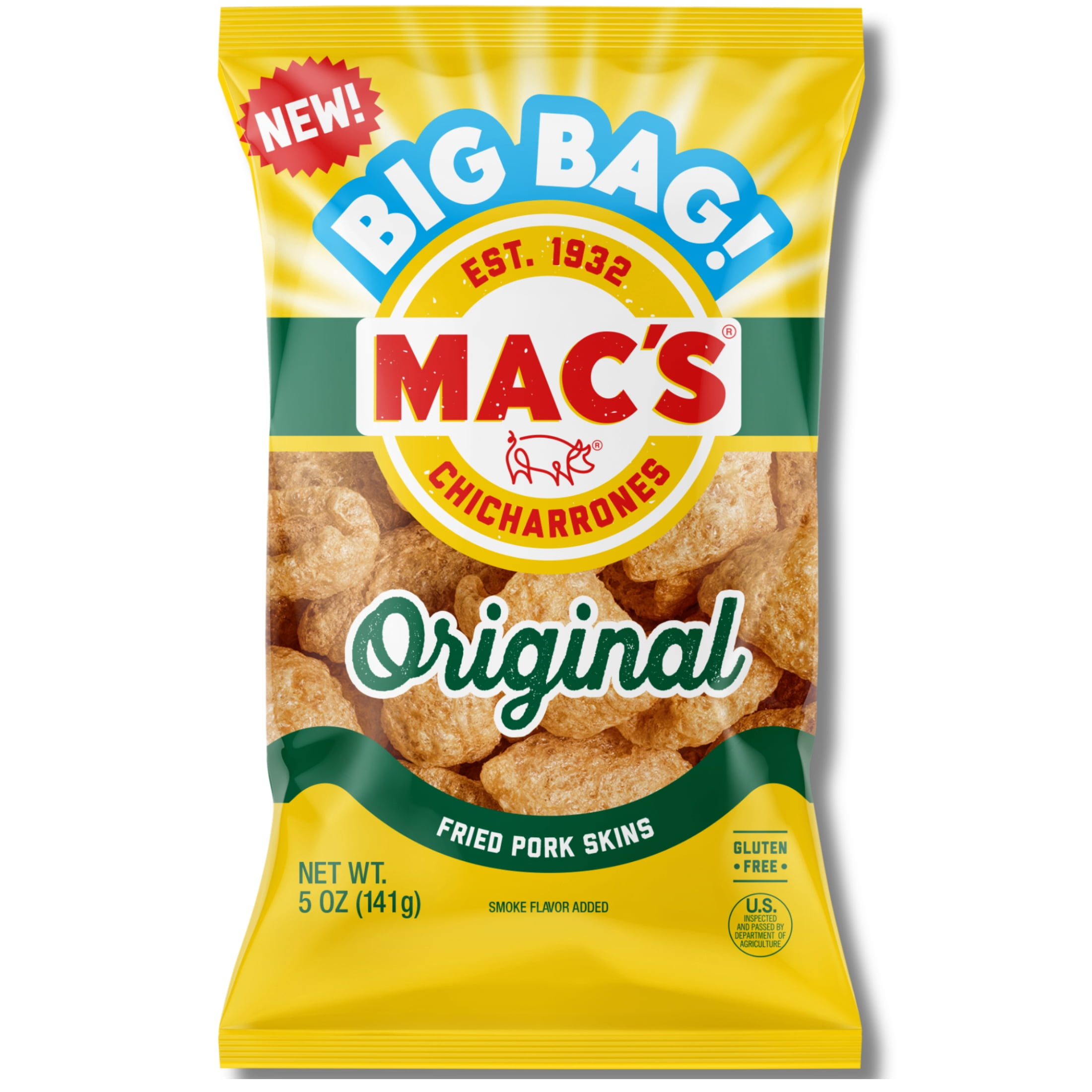 Mac's Original Chicharrones Pork Rinds, Pork Skins, 5oz Bag