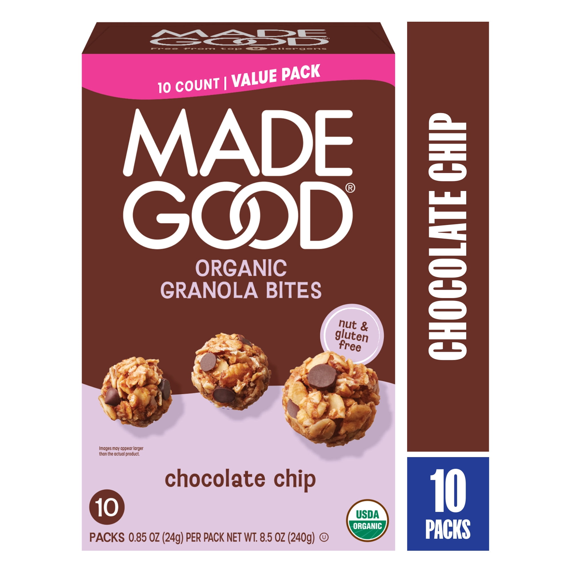 MadeGood Chocolate Chip Granola Bites, 10 Pack Count, 0.85 oz Each