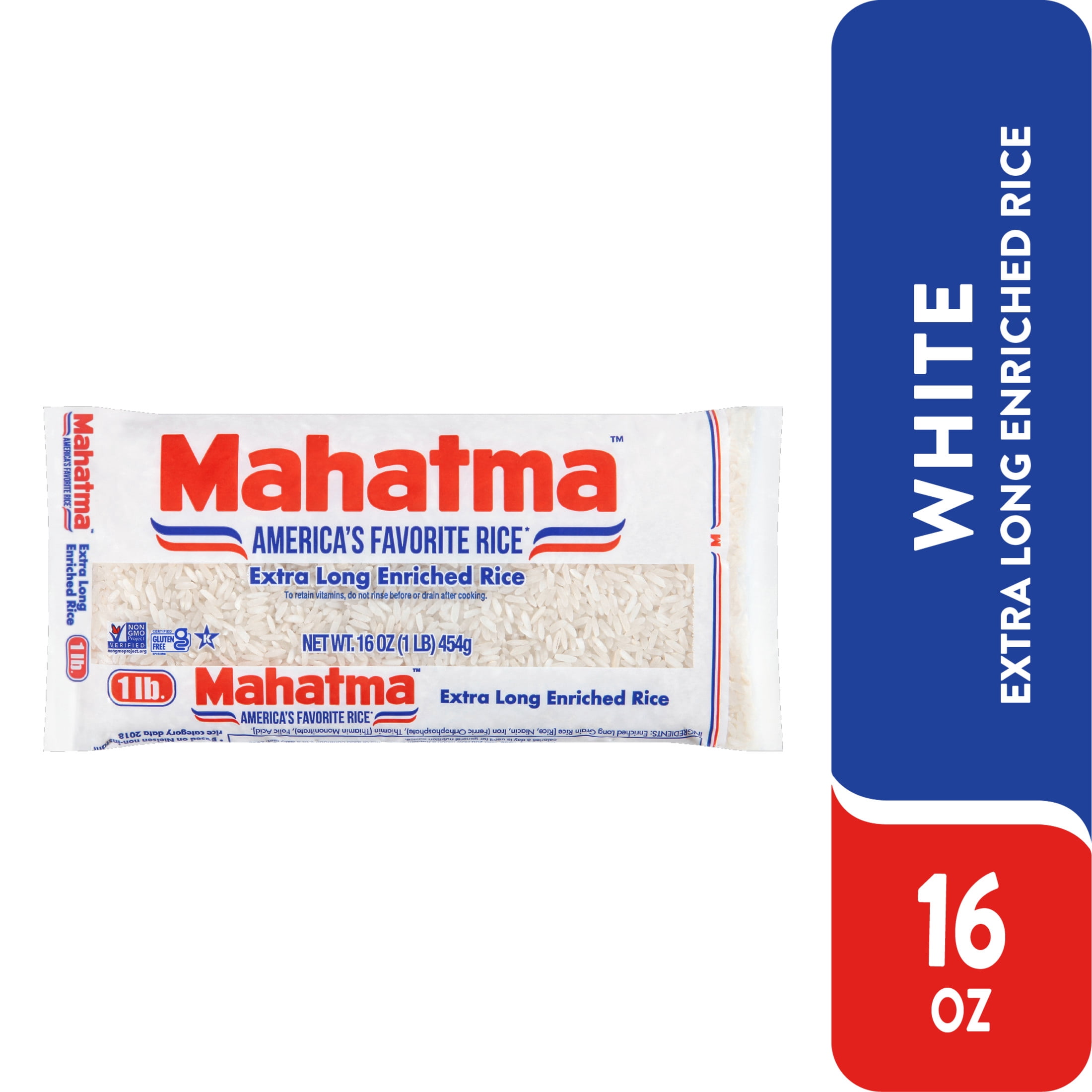 Mahatma Enriched White Rice, Extra Long Grain Rice, Gluten Free, 1 lb Bag