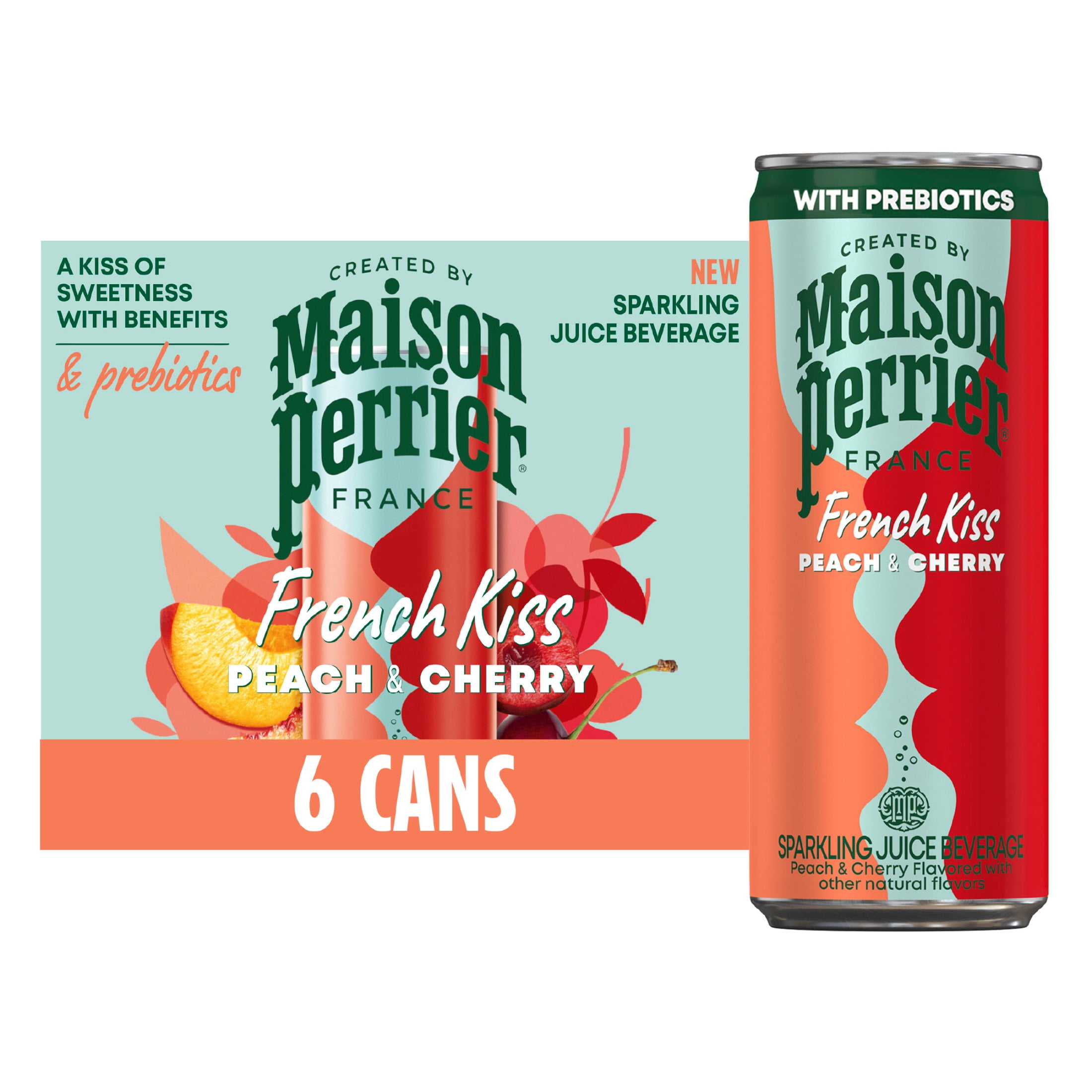 Maison Perrier French Kiss Sparkling Juice Beverage, Peach & Cherry Flavors with Real Fruit Juices, 6 Pack 66.9 fl oz