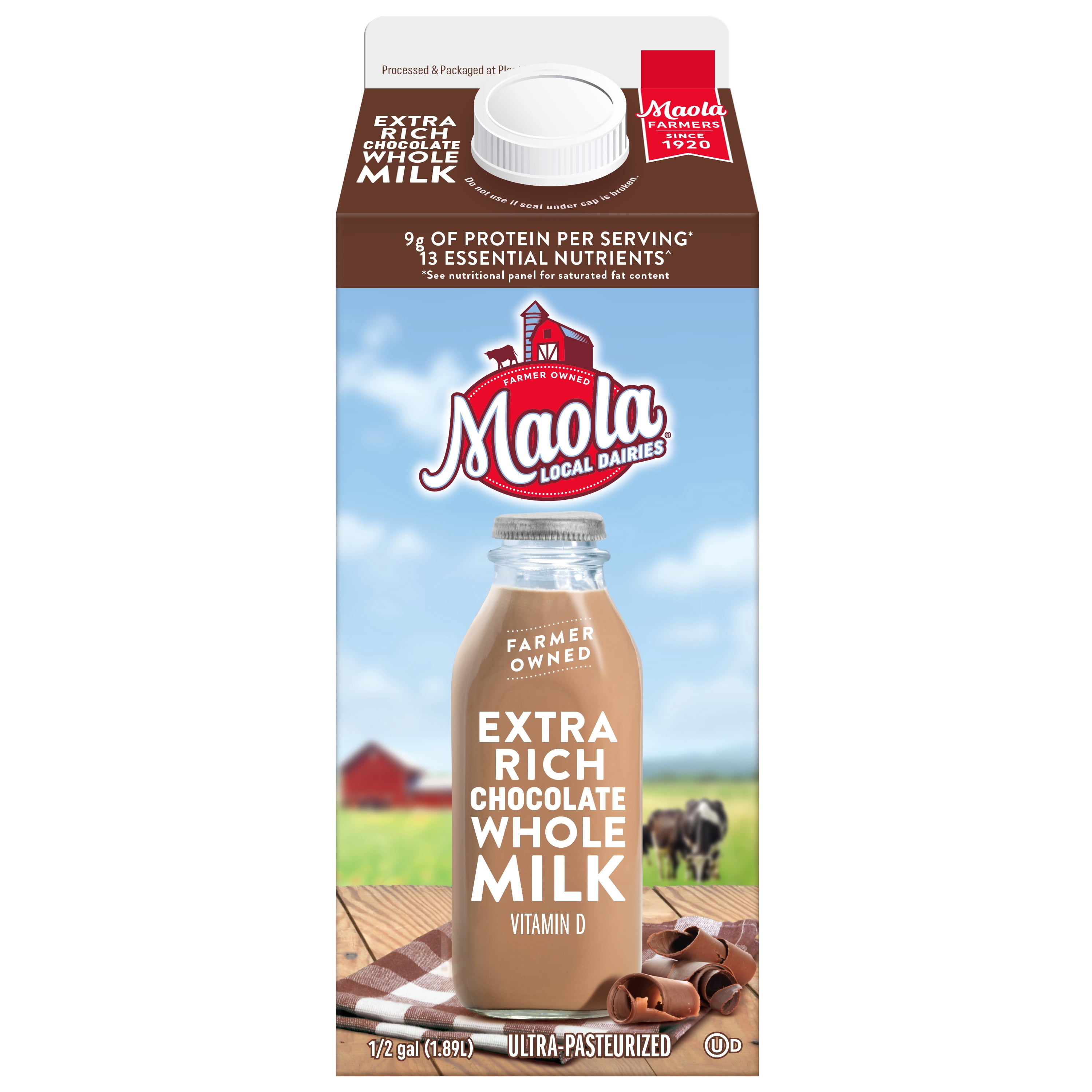 Maola Extra Rich Chocolate Whole Milk, Half Gallon, 64oz, Ultra-Pasteurized