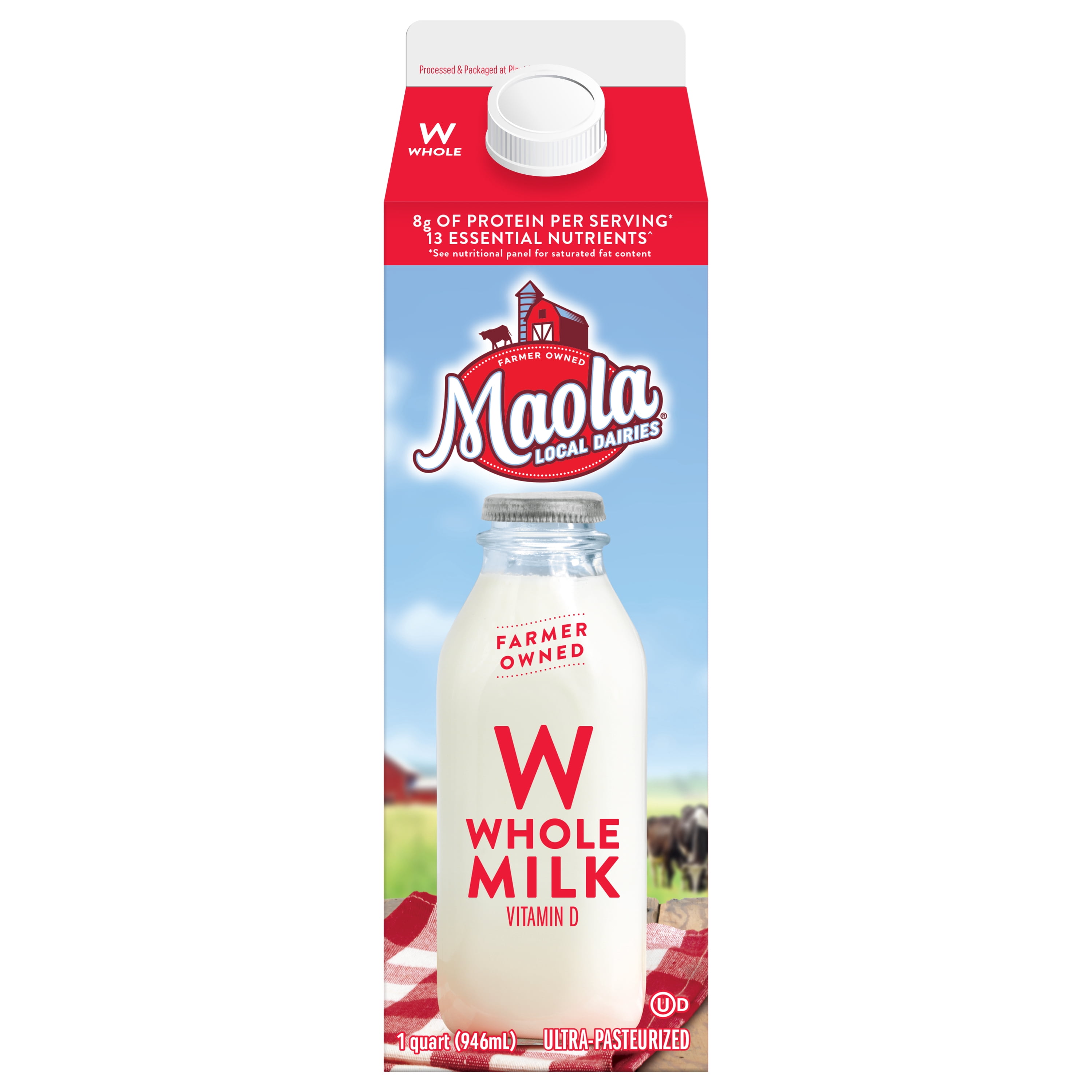 Maola Whole Milk Quart, Ultra-Pasteurized