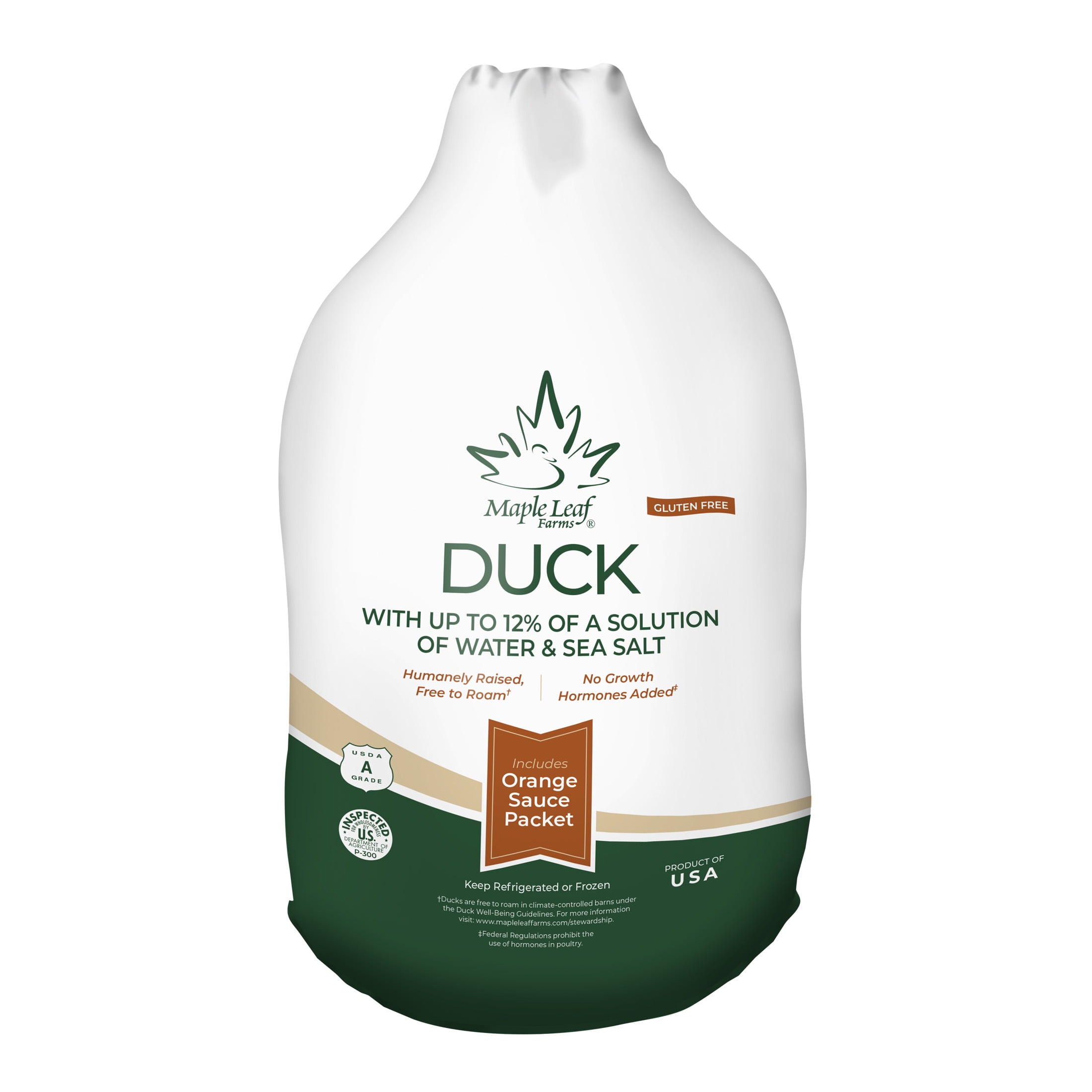 Maple Leaf Farms All Natural Whole Duck with Orange Sauce, Vacuum Packed Bag , 4-7 lbs (Frozen)