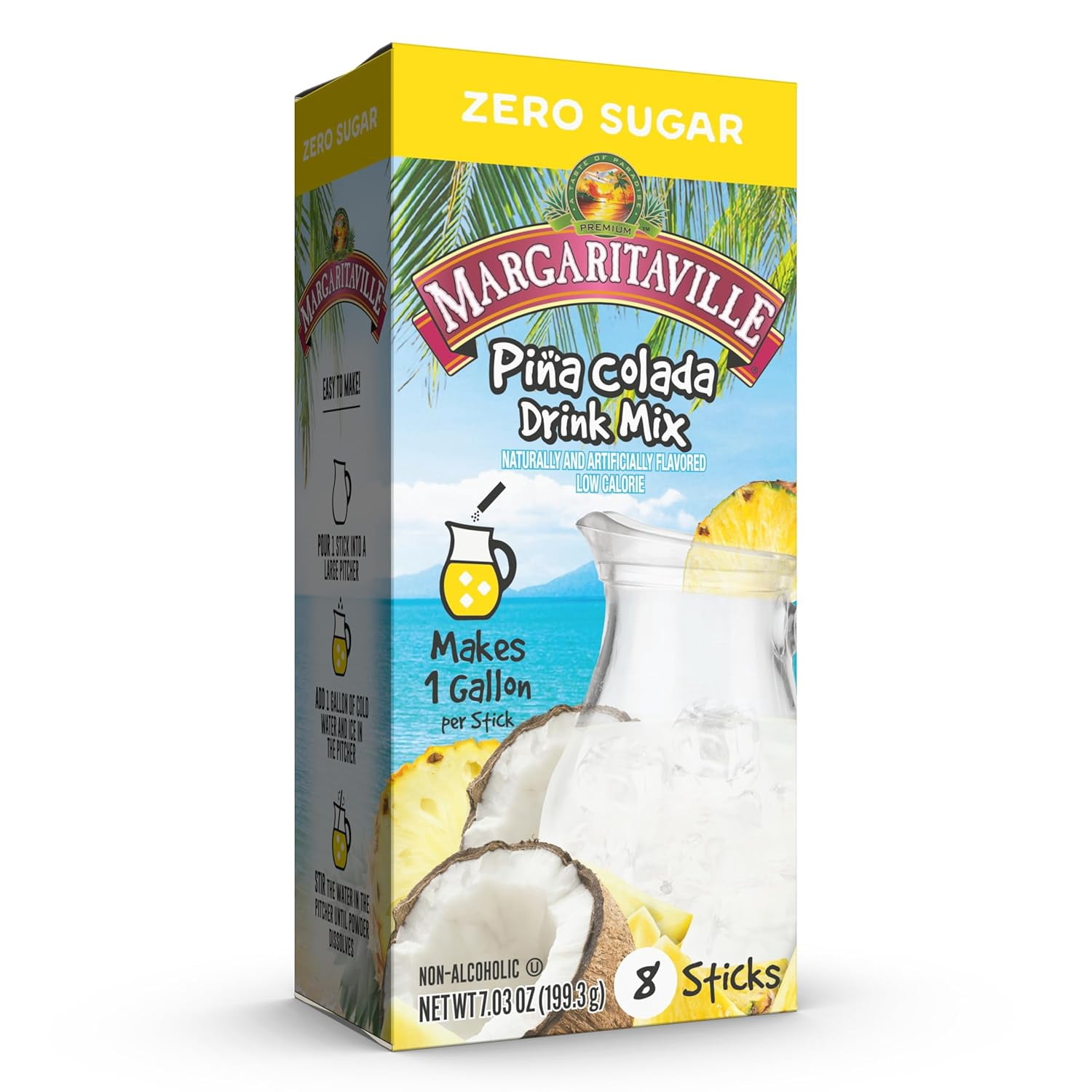 Margaritaville Sugar Free Powdered Drink Mix, Pia Colada, 8 Count Gallon Pitcher Packets
