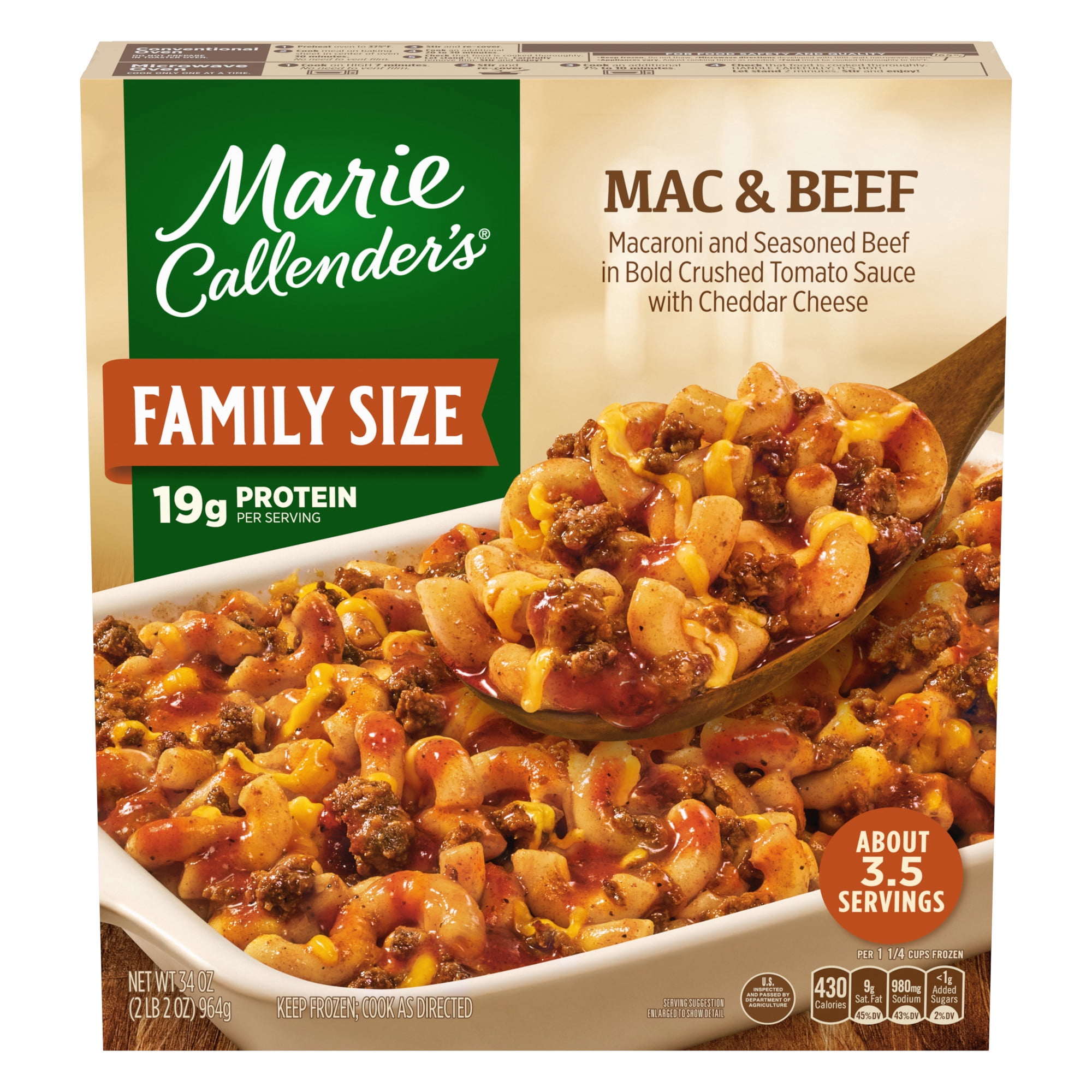 Marie Callenders Mac & Beef in Tomato Sauce with Cheddar Cheese, Family Size, Frozen Meal, 34 oz.