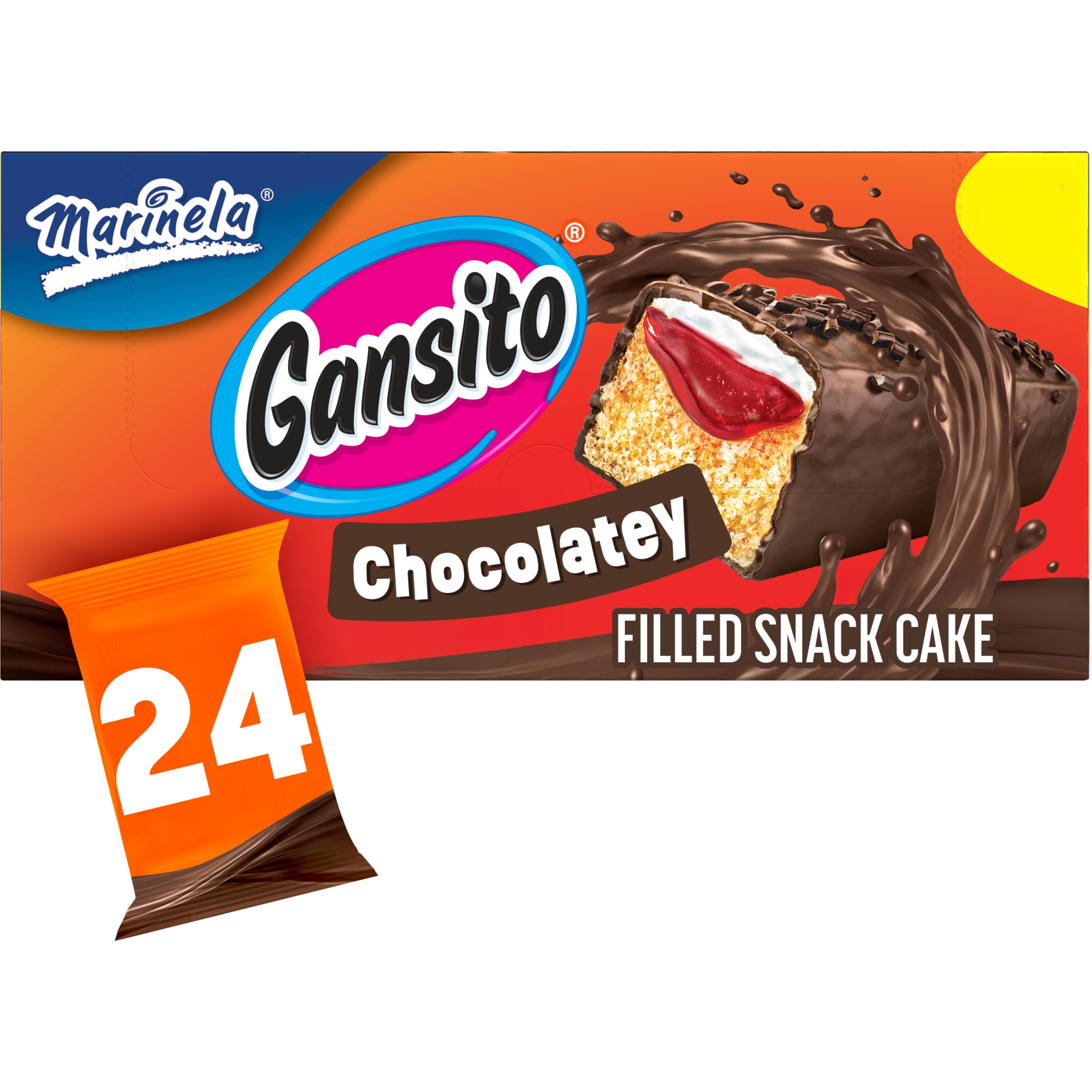 Marinela Gansito Strawberry Chocolate Flavored Covered Filled Snack Cake, 24 packs, 42.24 oz