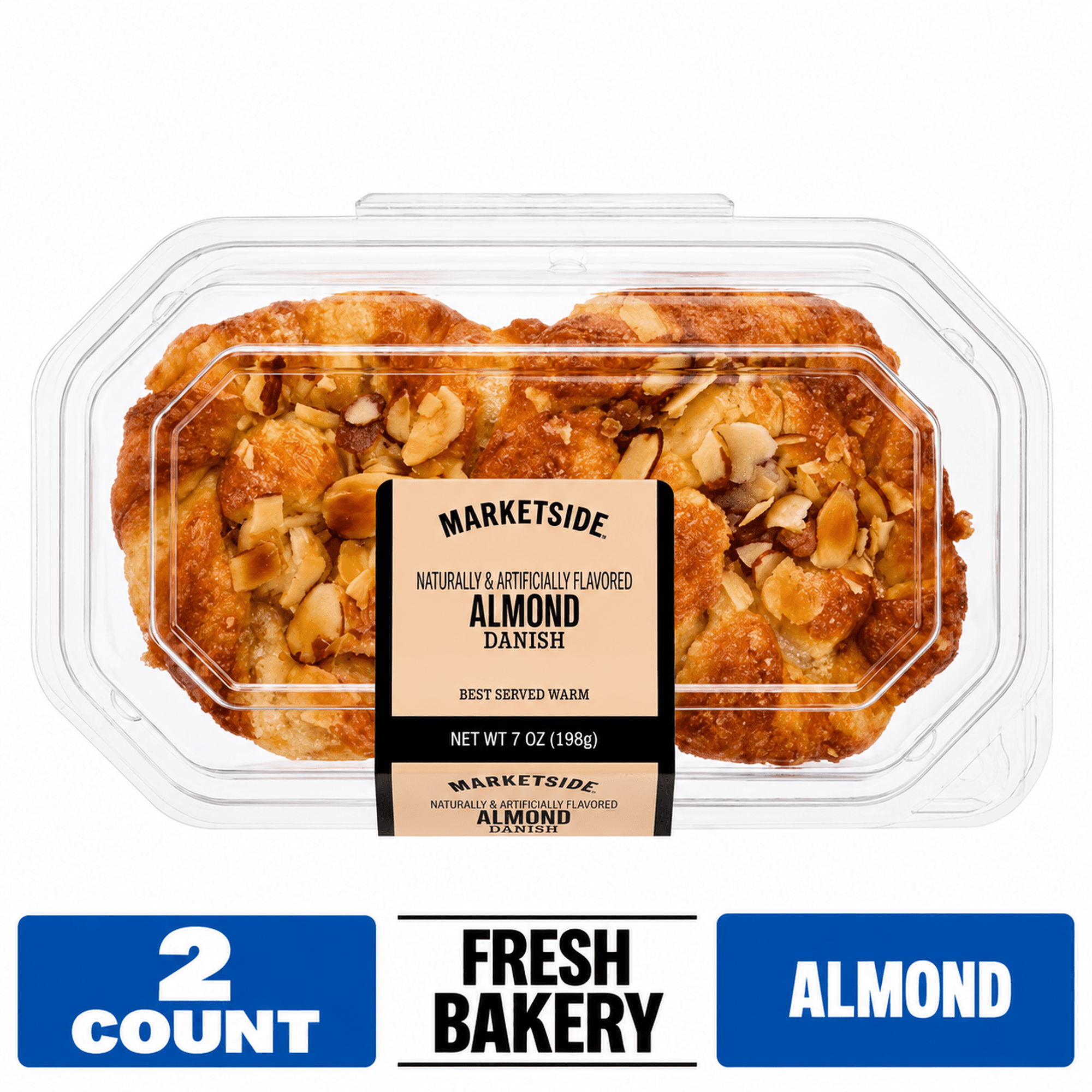 Marketside Almond Danish Pastries with Glaze, 7 oz, 2 Count (Shelf Stable)