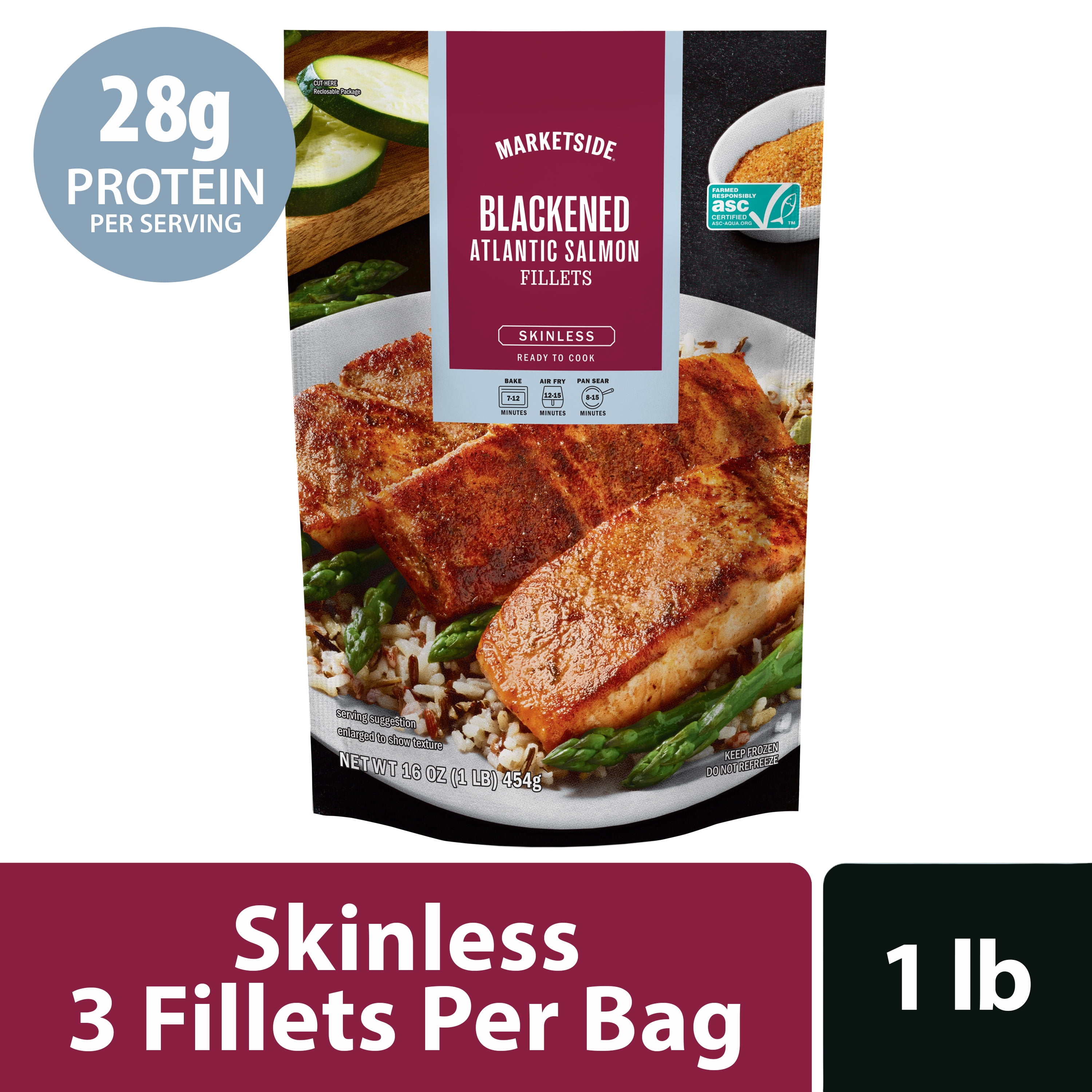 Marketside Blackened Atlantic Salmon, 1 lb Bag (Frozen)