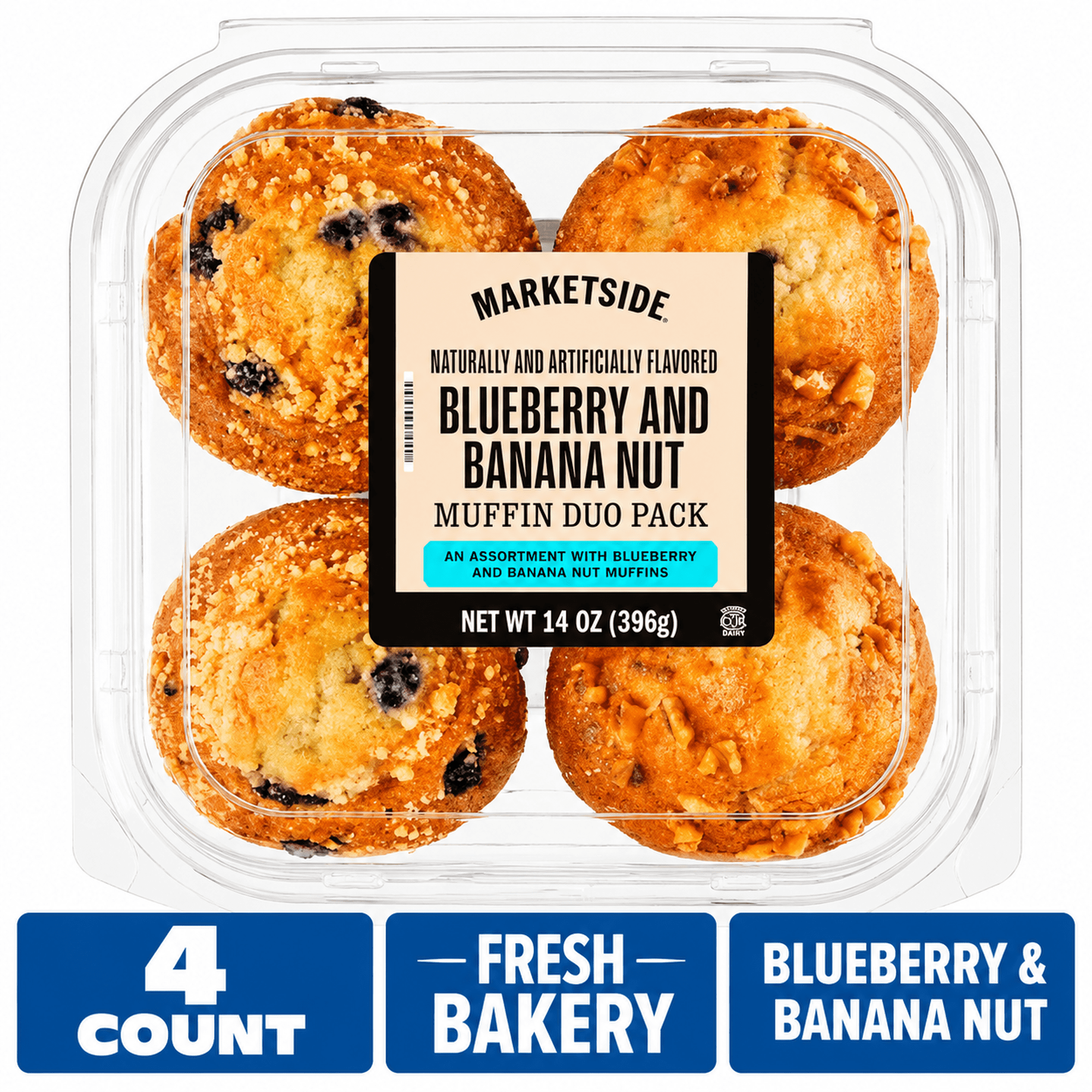 Marketside Blueberry & Banana Nut Muffin Variety Pack, 14 oz, 4 Count