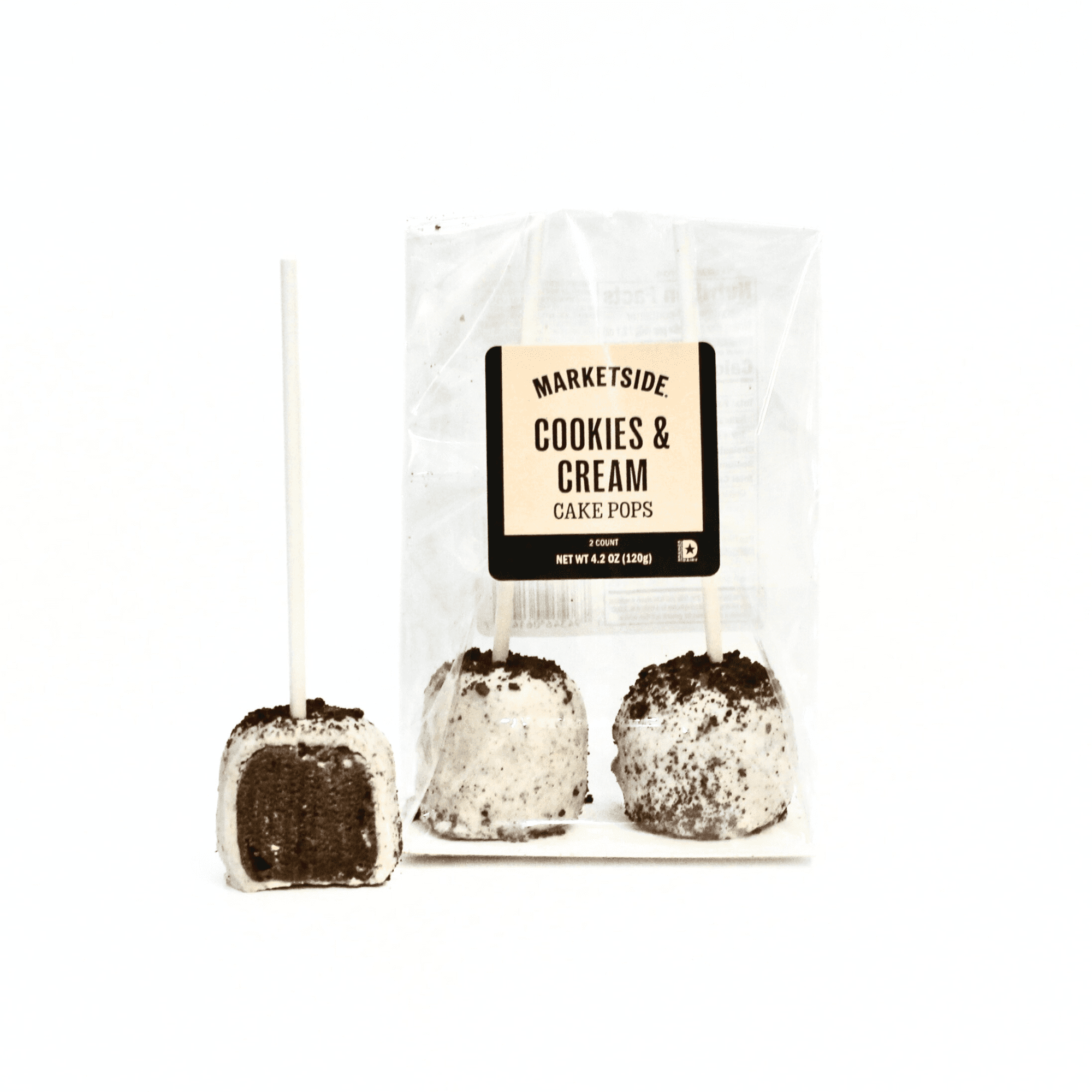 Marketside Cookies & Cream Flavored Cake Pops, 4.2 oz, 2 Count (Ready to Eat)