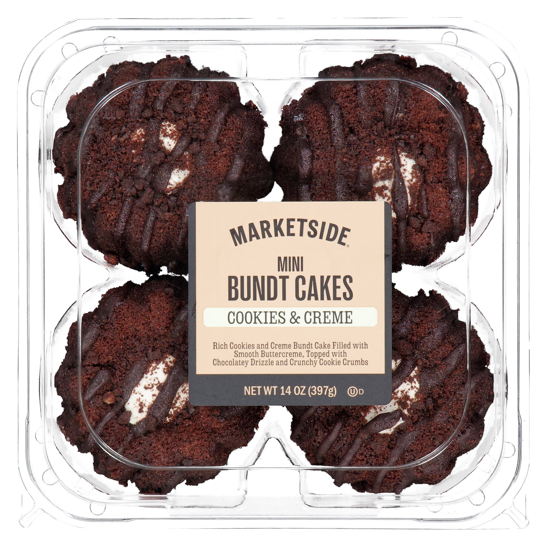 Marketside Cookies & Creme Mini Bundt Cakes, 14 oz, 4 Count, Baked, Shelf Stable
