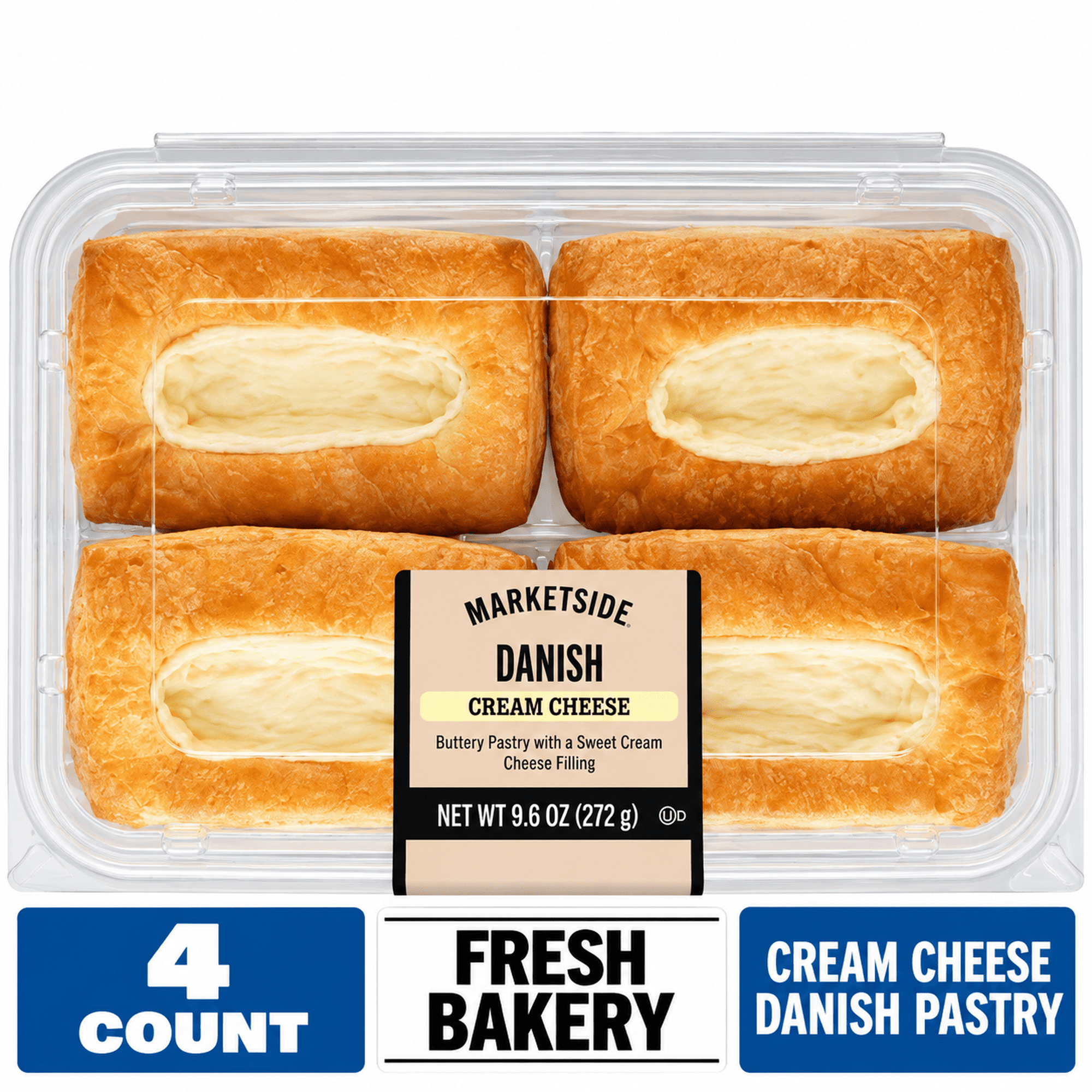 Marketside Light & Flaky Cream Cheese Danish Pastries, 4 Count, 9.6 oz