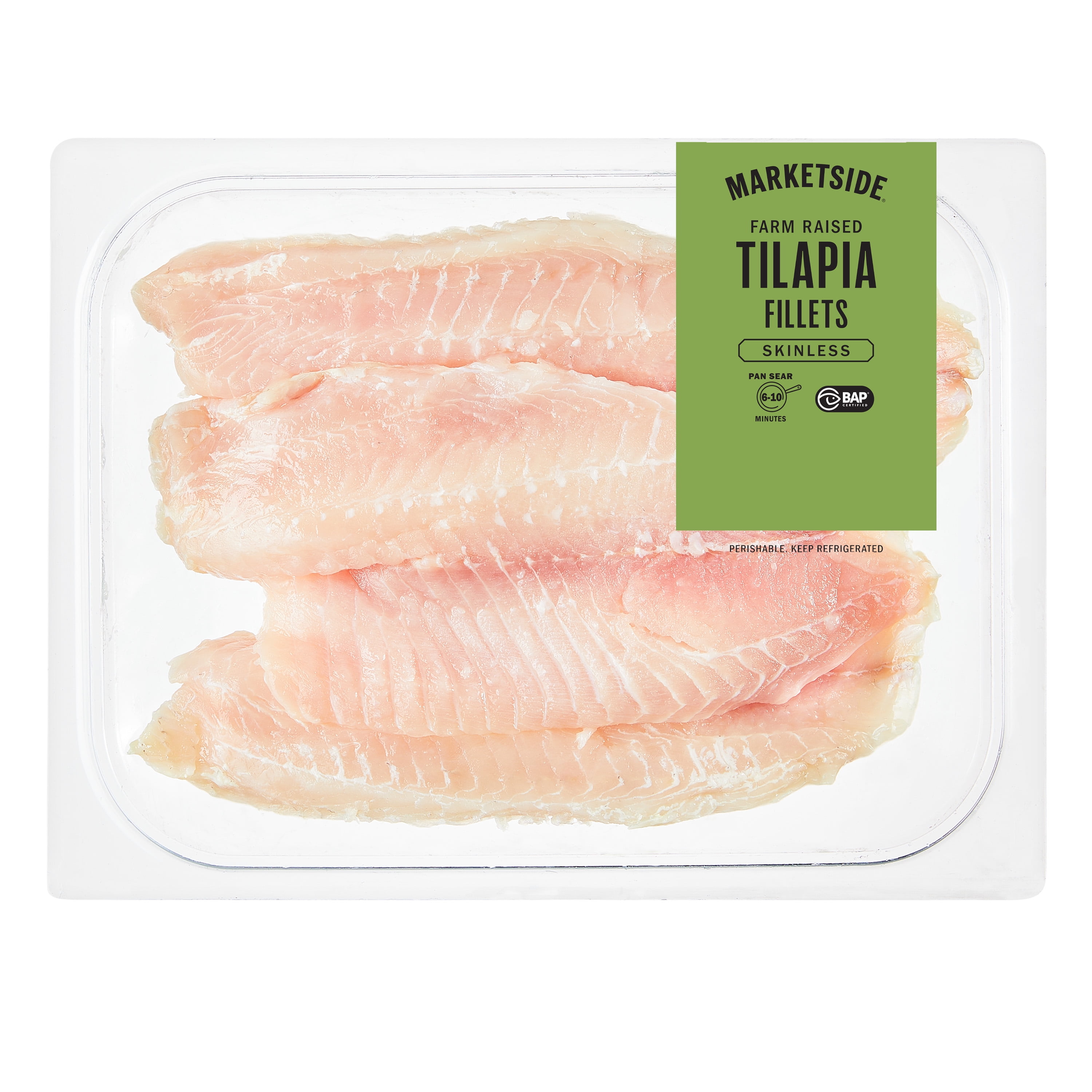 Marketside Farm Raised Skinless Tilapia Fillets, Fresh Never Frozen, 0.8 - 1.25 lb