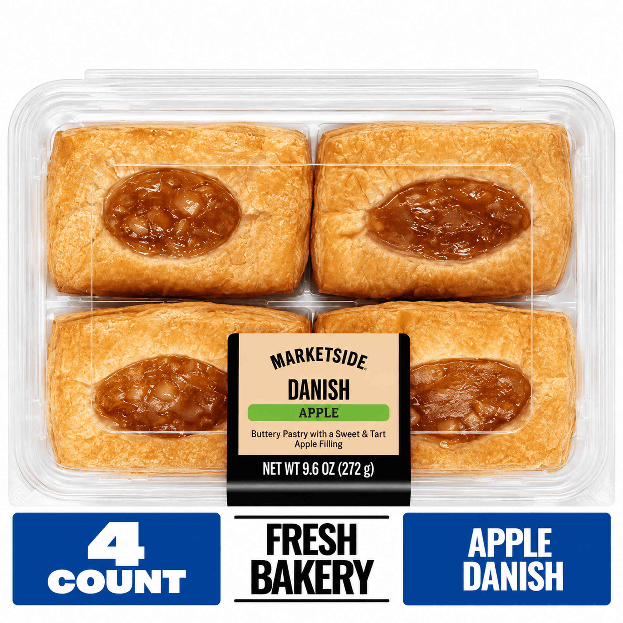 Marketside Flaky Apple Danish Baked Pastry, 9.52 oz, 4 Count