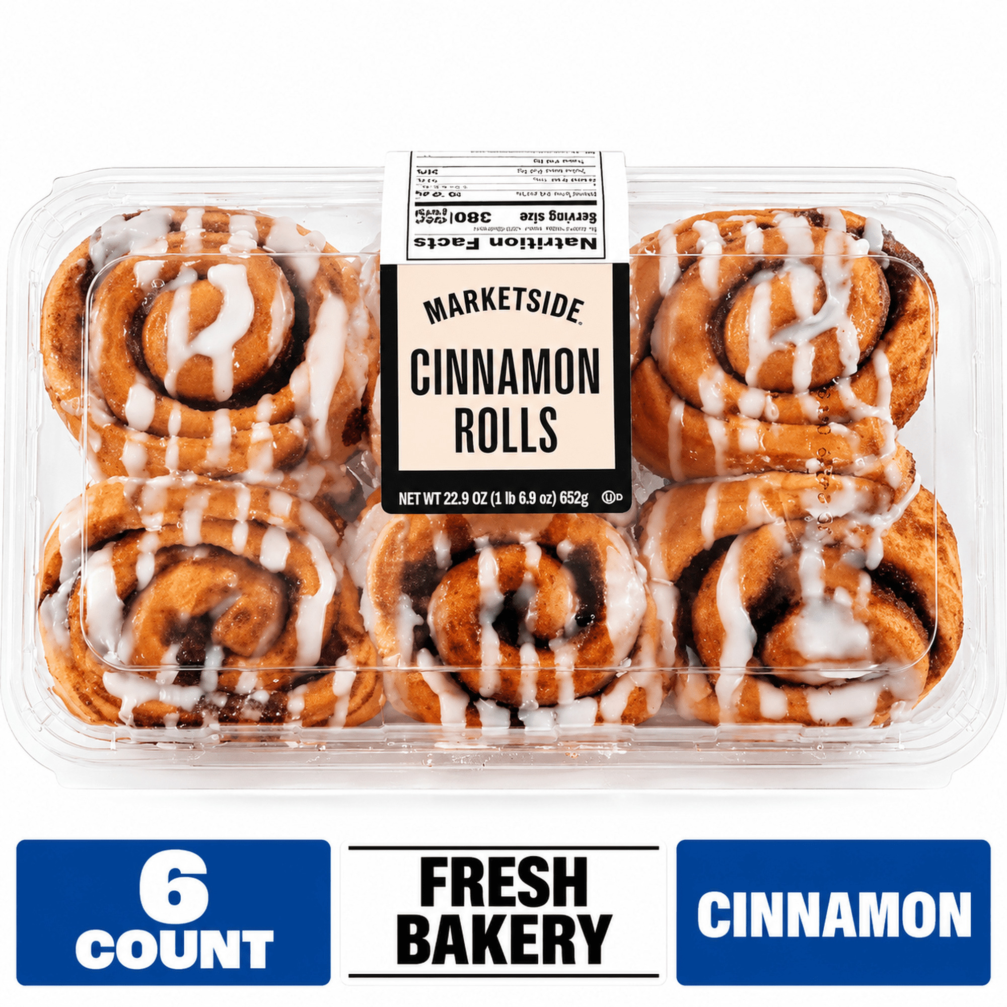Marketside Fresh Cinnamon Rolls, 22.9 oz, 6 Count per (Baked & Ready to Eat)