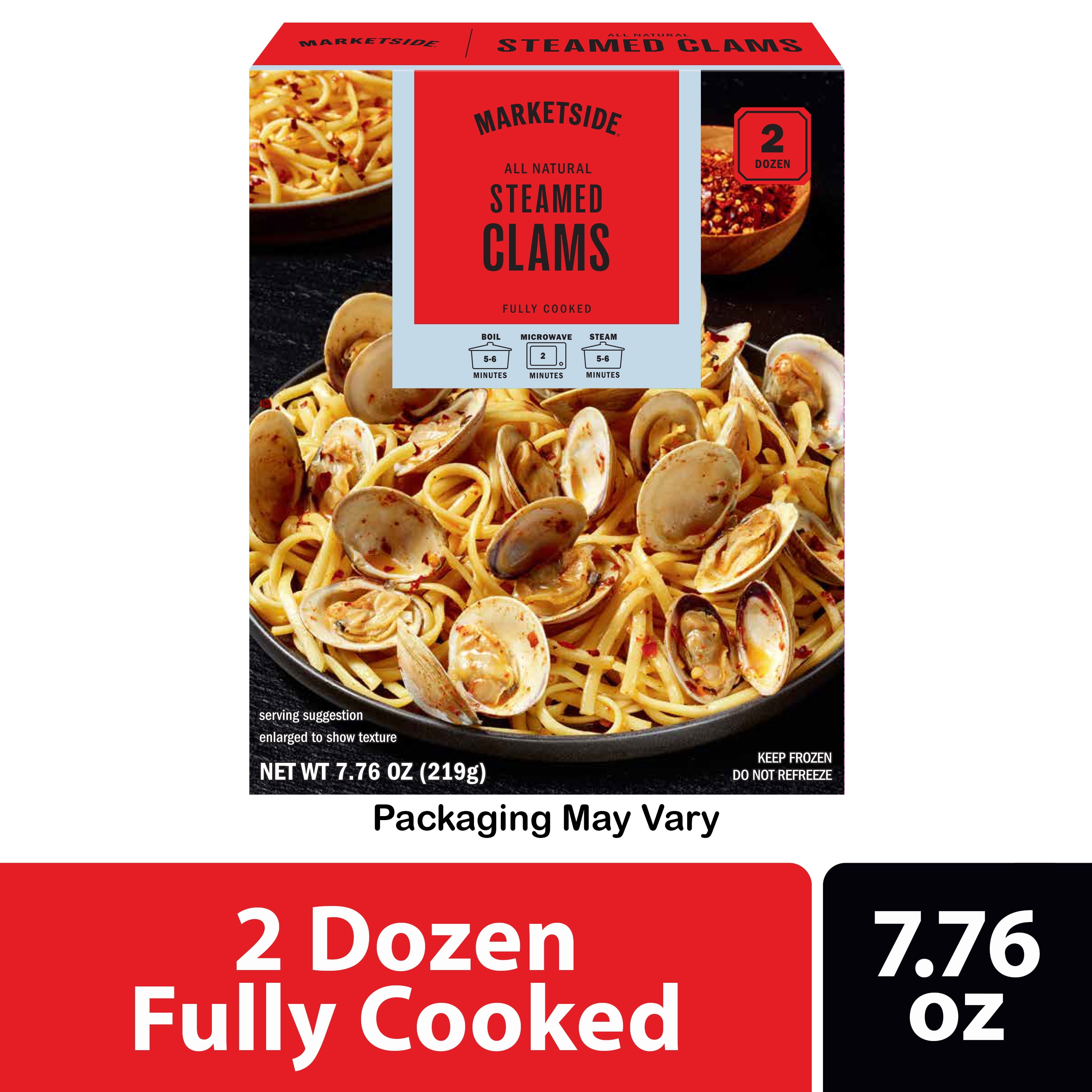 Marketside Frozen Whole Farm Raised Cooked Clams, 7.76 oz (Contains Clams)