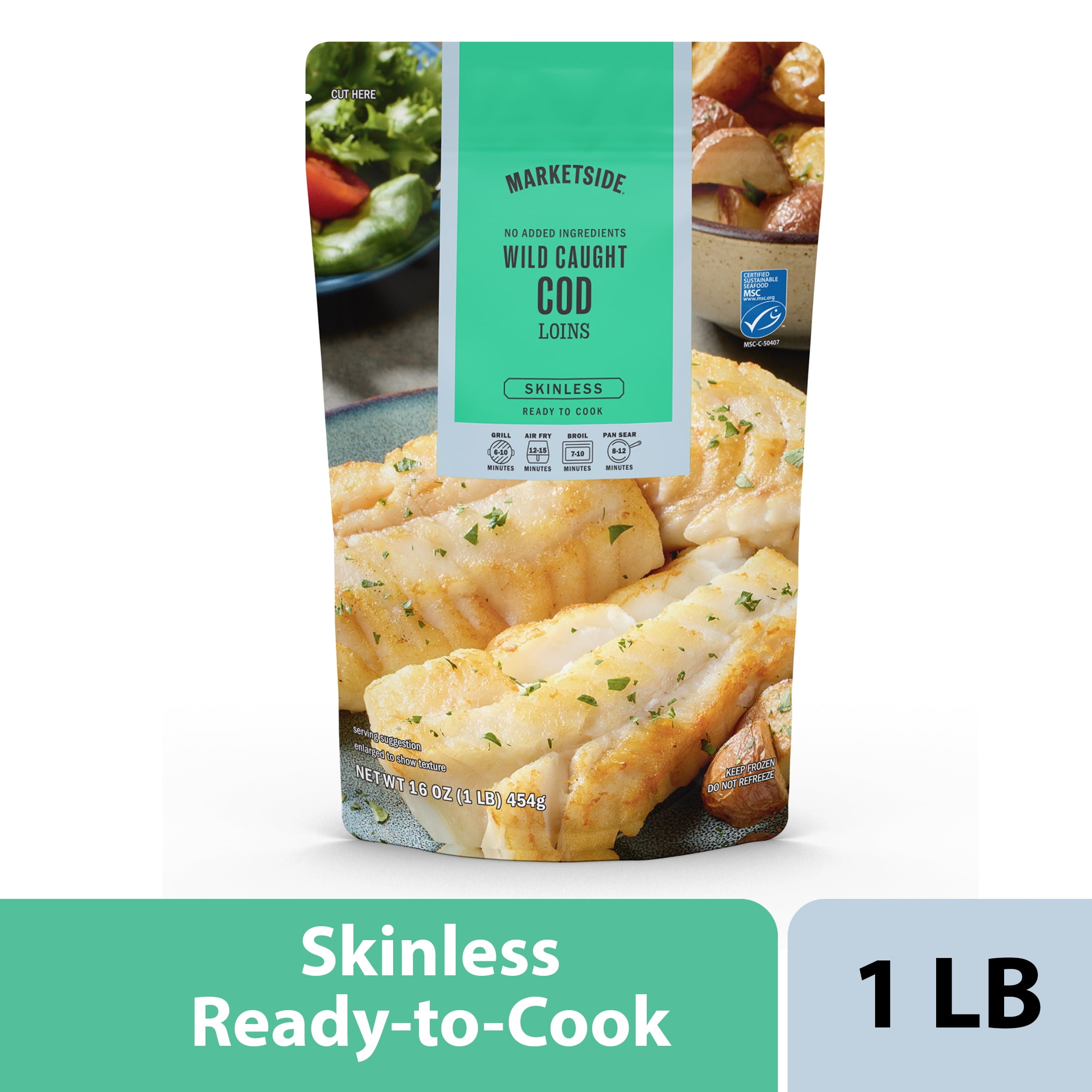 Marketside Frozen Wild Caught Skinless Cod Fish Loins, 16 oz