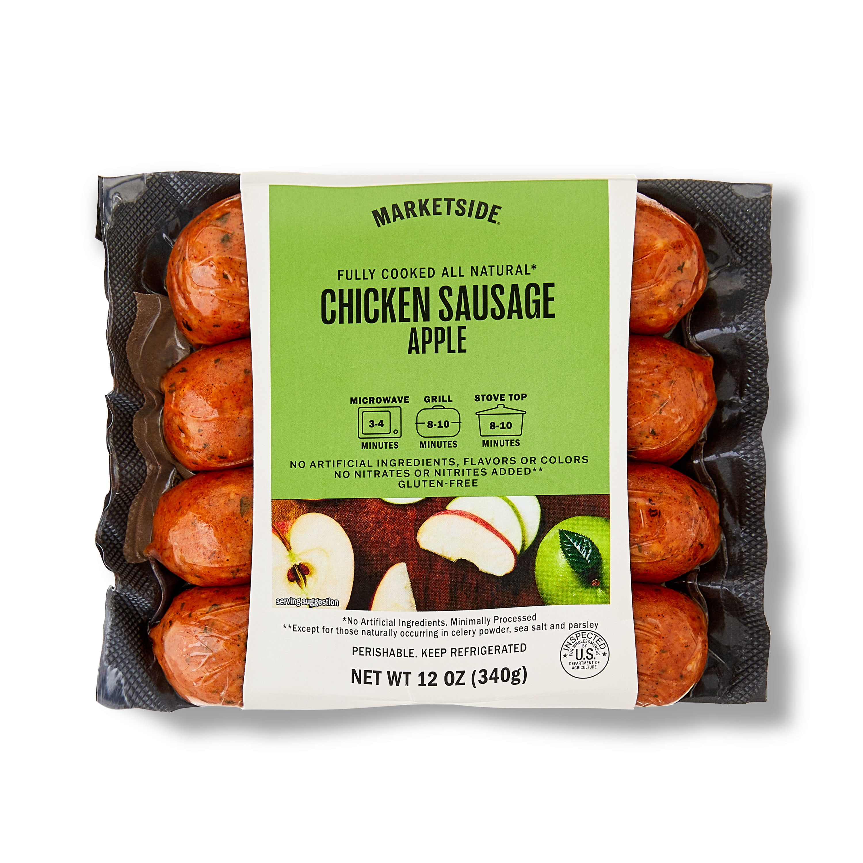 Marketside Gluten-Free Chicken Apple Sausage 12oz, 4 Count, Fully Cooked (Refrigerated)